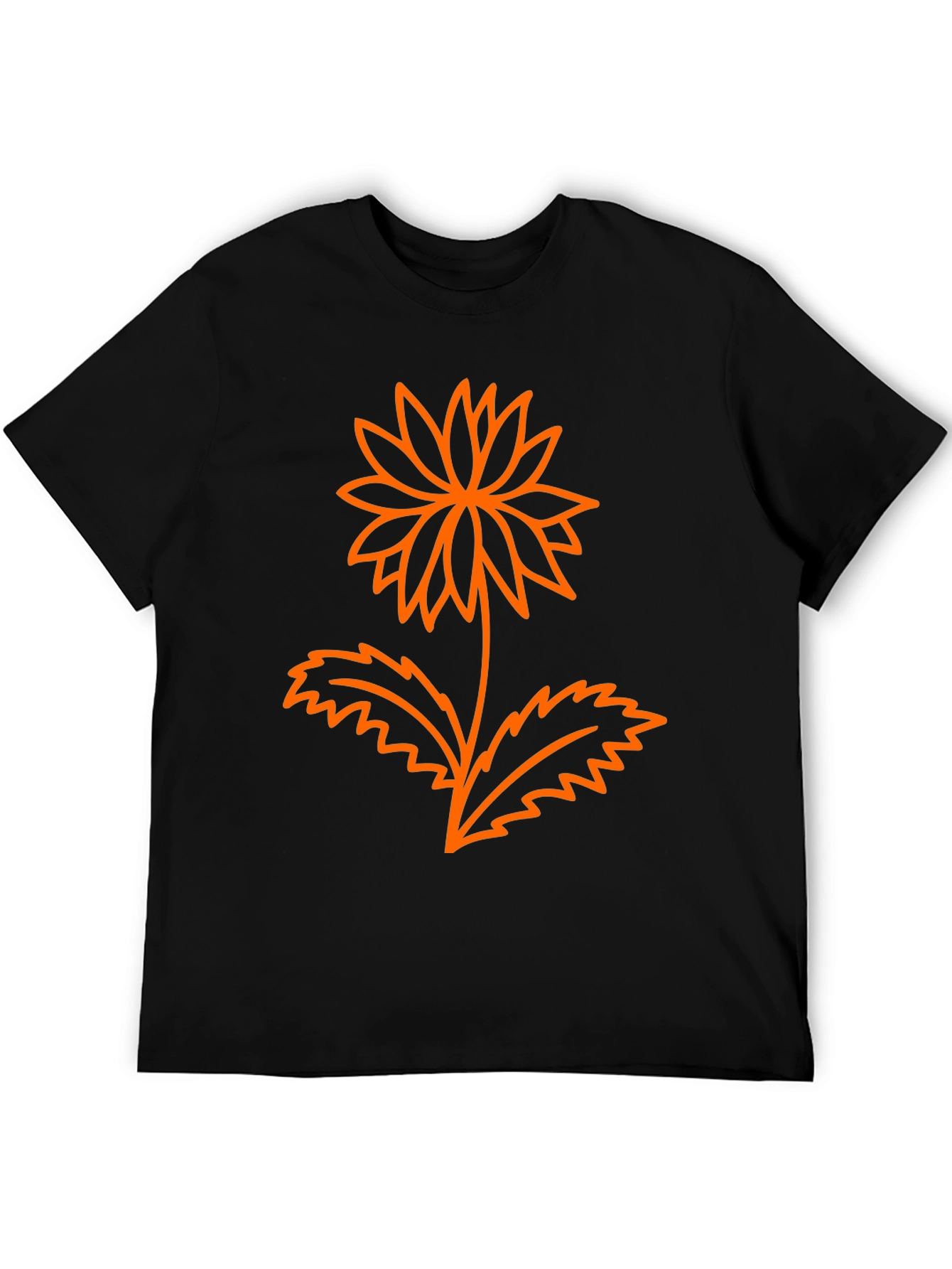 Mens Black Graphic Tee - Orange Flower Design