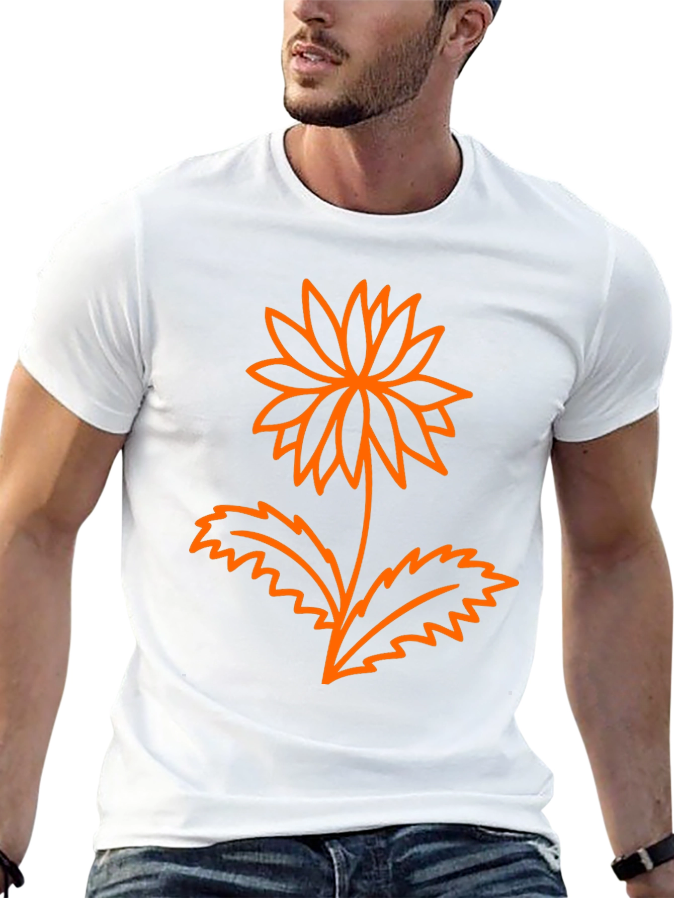 Mens Black Graphic Tee - Orange Flower Design