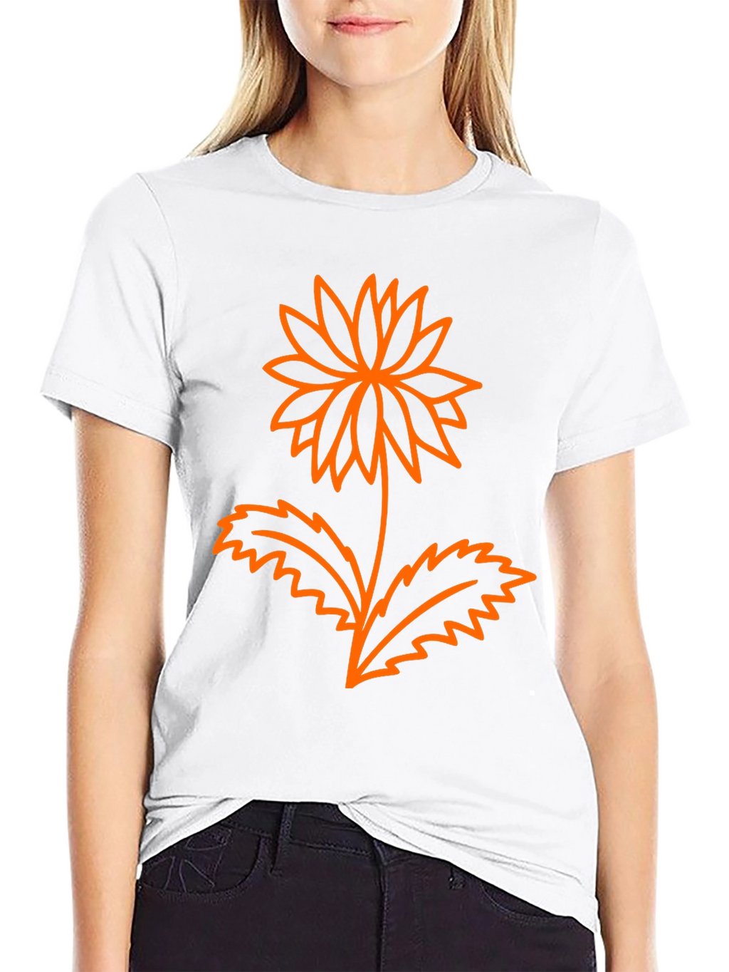 Mens Black Graphic Tee - Orange Flower Design