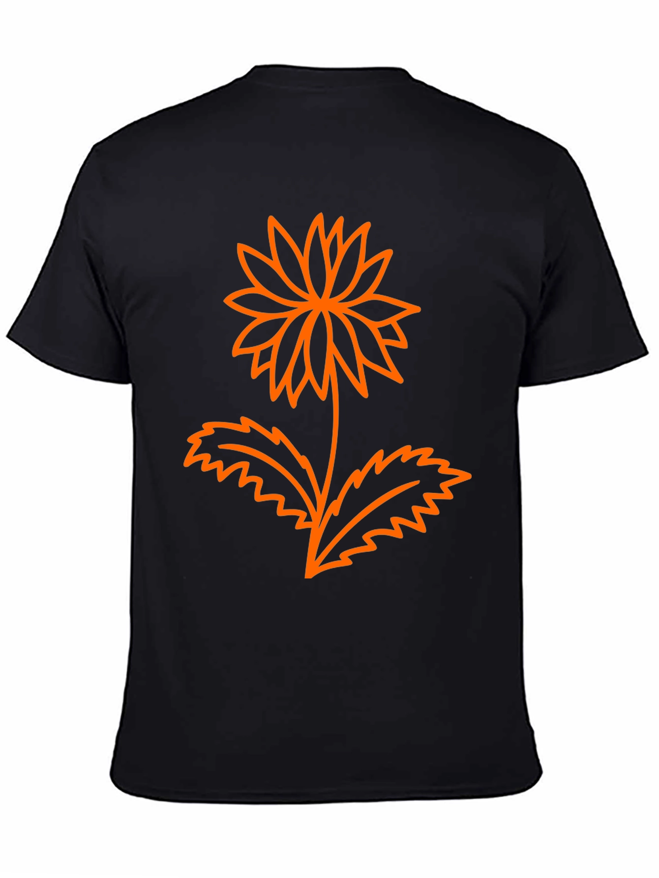 Mens Black Graphic Tee - Orange Flower Design