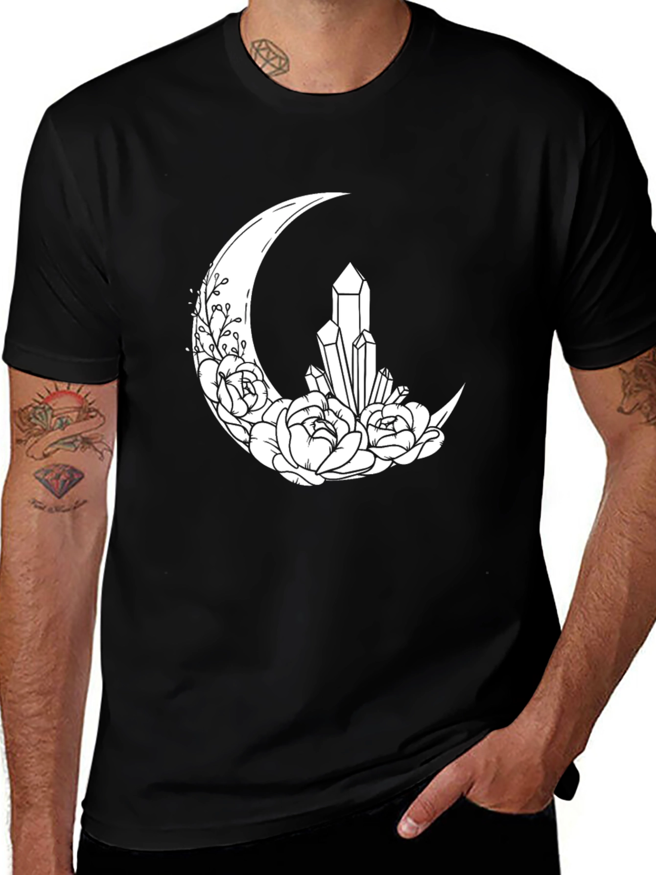 Crescent Moon Crystal Flower T-Shirt