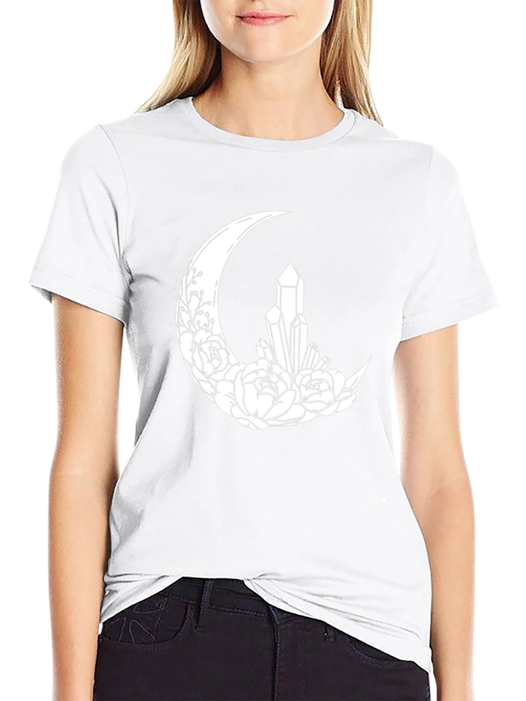 Crescent Moon Crystal Flower T-Shirt