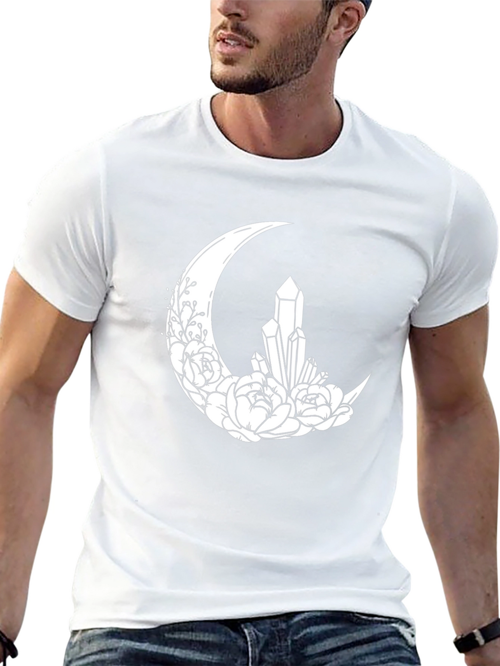 Crescent Moon Crystal Flower T-Shirt