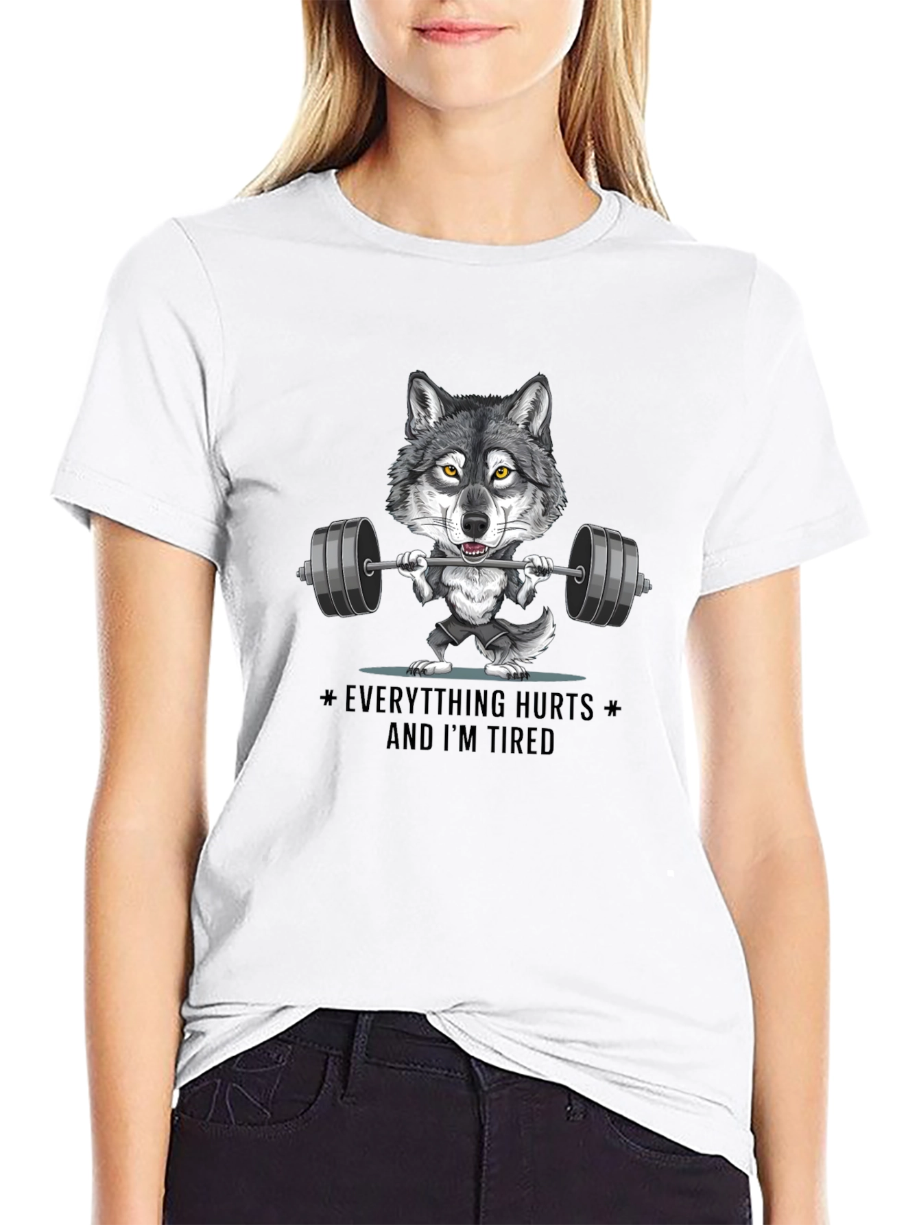 Wolf Lifting Weights Graphic T-Shirt - Funny Workout Tee