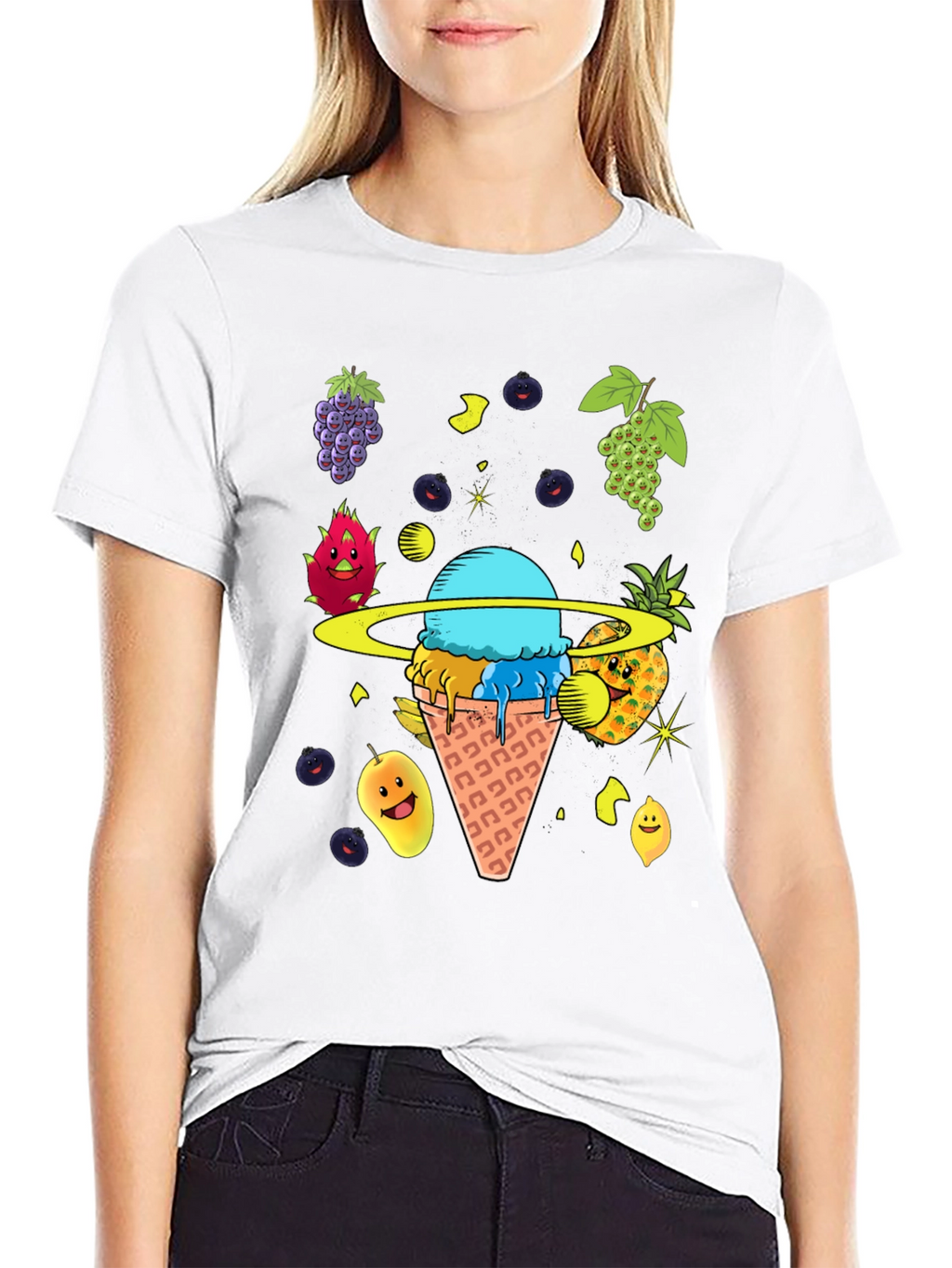 Fruit Ice Cream Planet Graphic T-Shirt