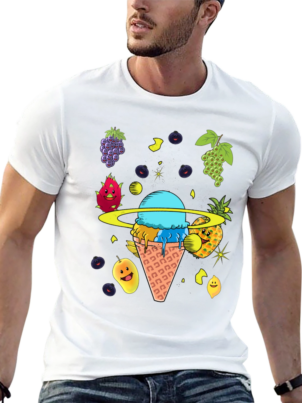 Fruit Ice Cream Planet Graphic T-Shirt