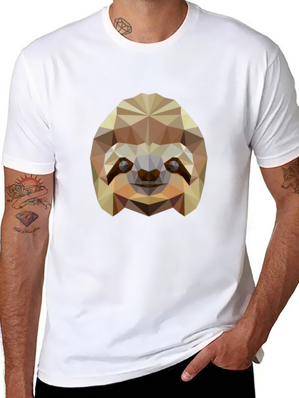 Geometric Sloth Graphic Tee - Modern Black T-Shirt