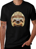 Geometric Sloth Graphic Tee - Modern Black T-Shirt