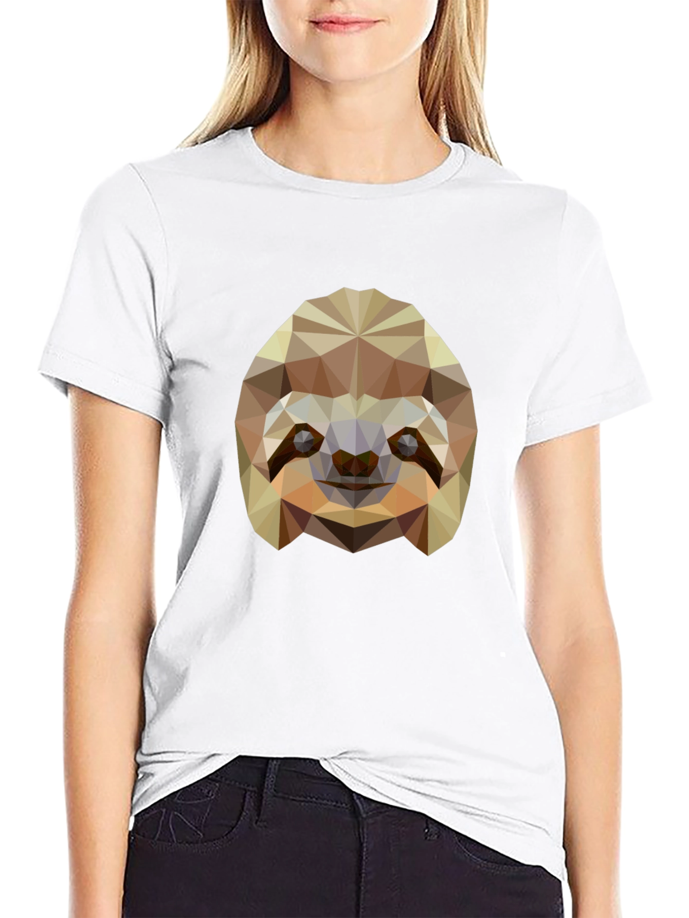 Geometric Sloth Graphic Tee - Modern Black T-Shirt