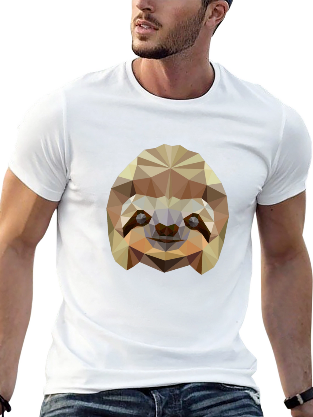Geometric Sloth Graphic Tee - Modern Black T-Shirt