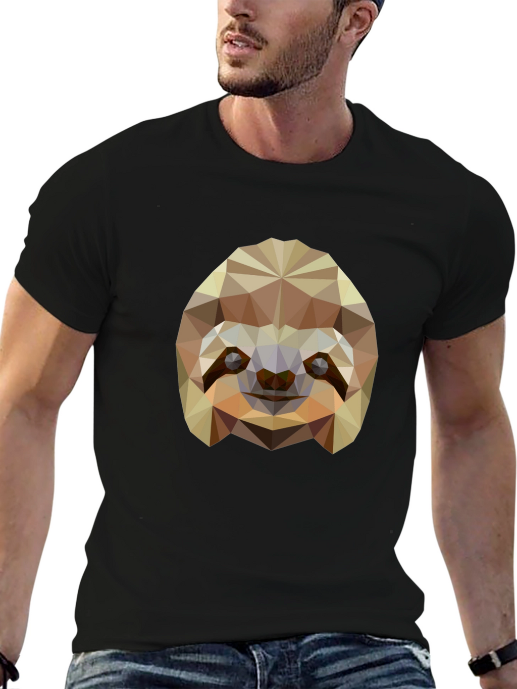 Geometric Sloth Graphic Tee - Modern Black T-Shirt