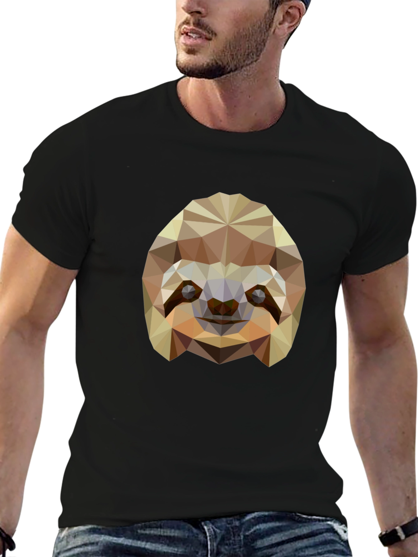 Geometric Sloth Graphic Tee - Modern Black T-Shirt