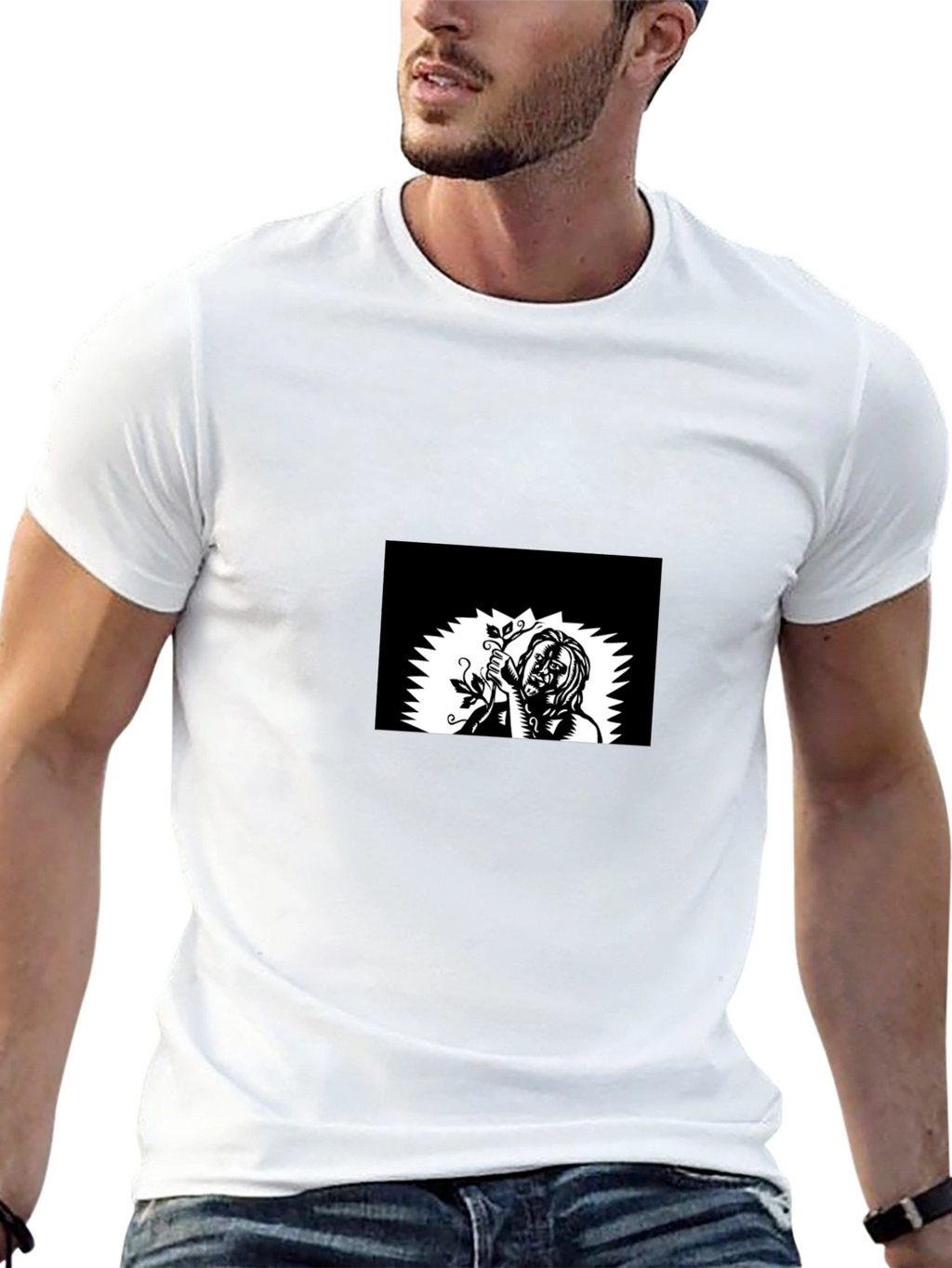 Mens Black Graphic Tee - Vine Design