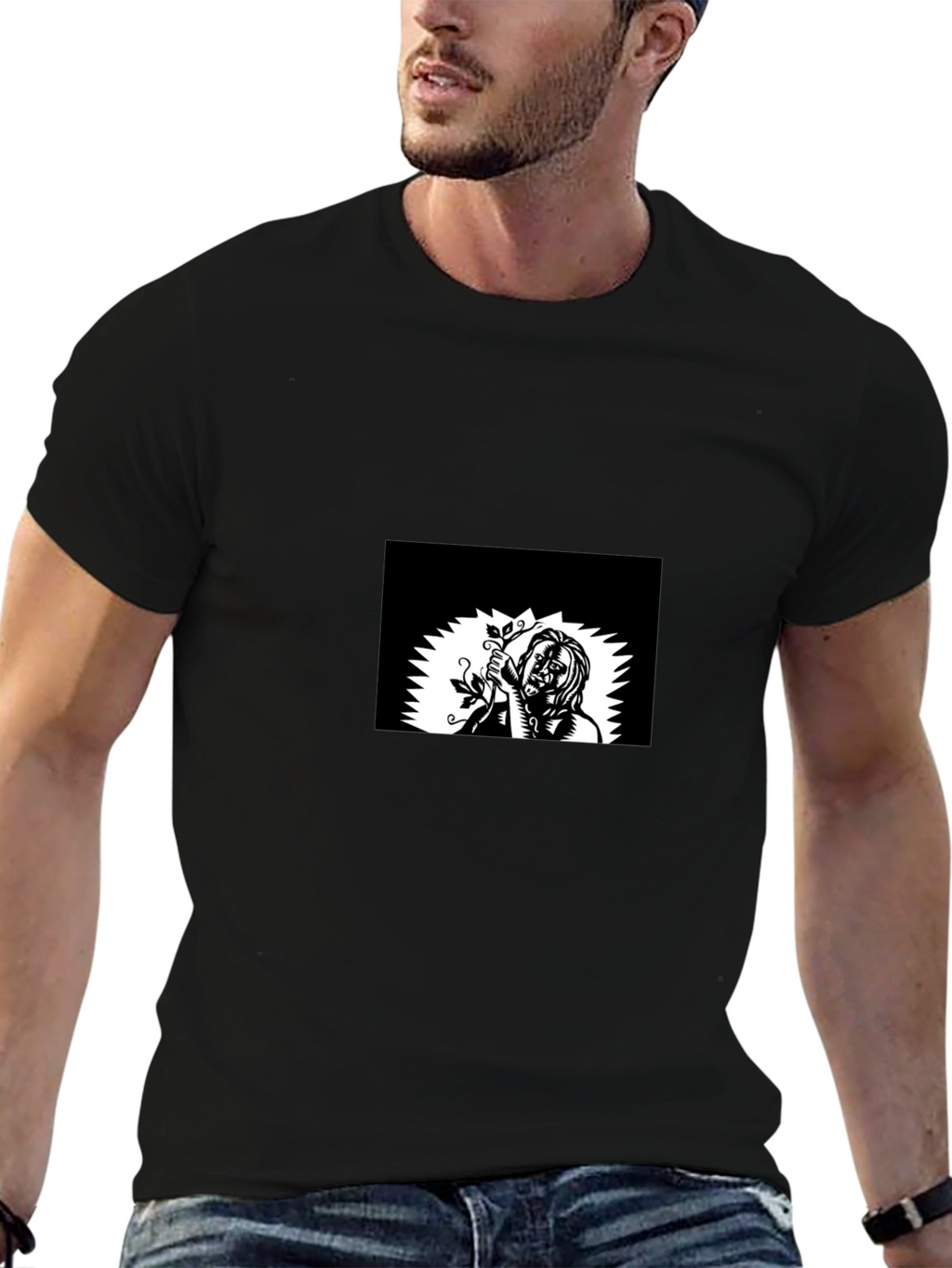 Mens Black Graphic Tee - Vine Design