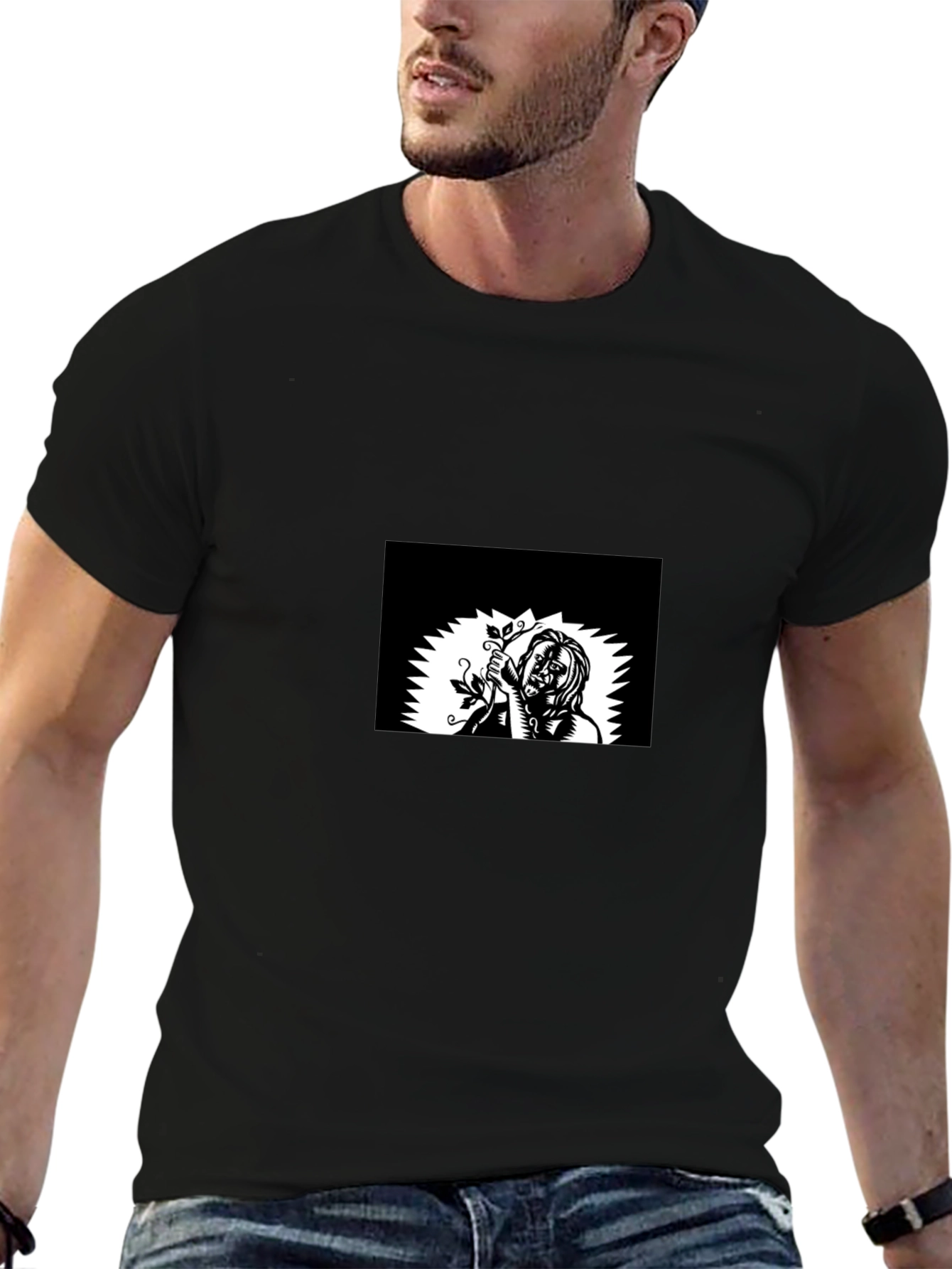 Mens Black Graphic Tee - Vine Design
