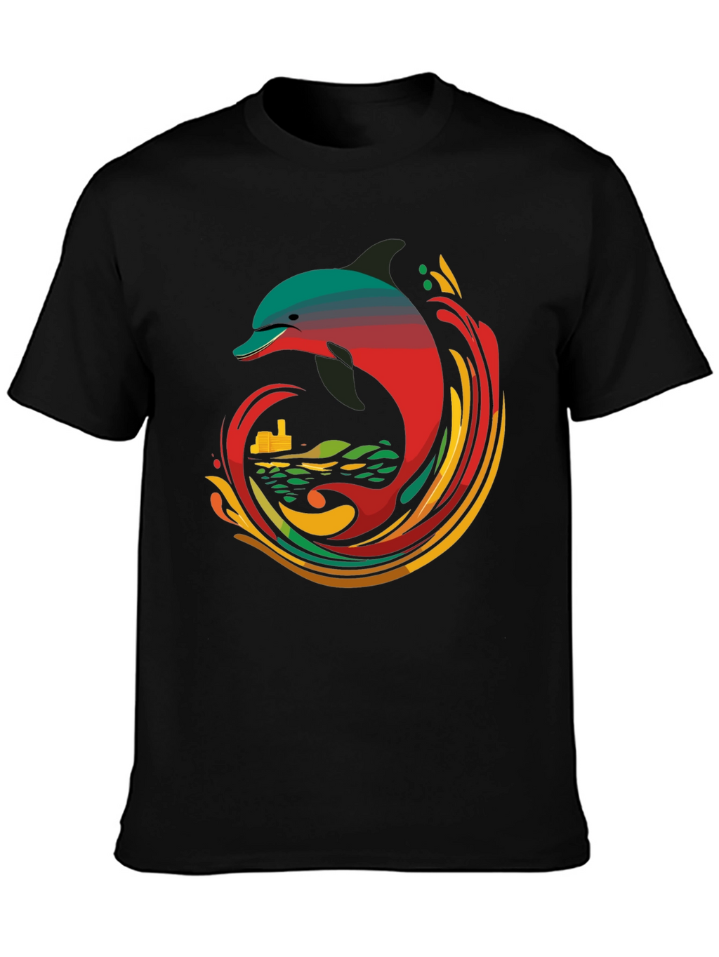 Retro Dolphin Graphic Tee - Cool Black T-Shirt