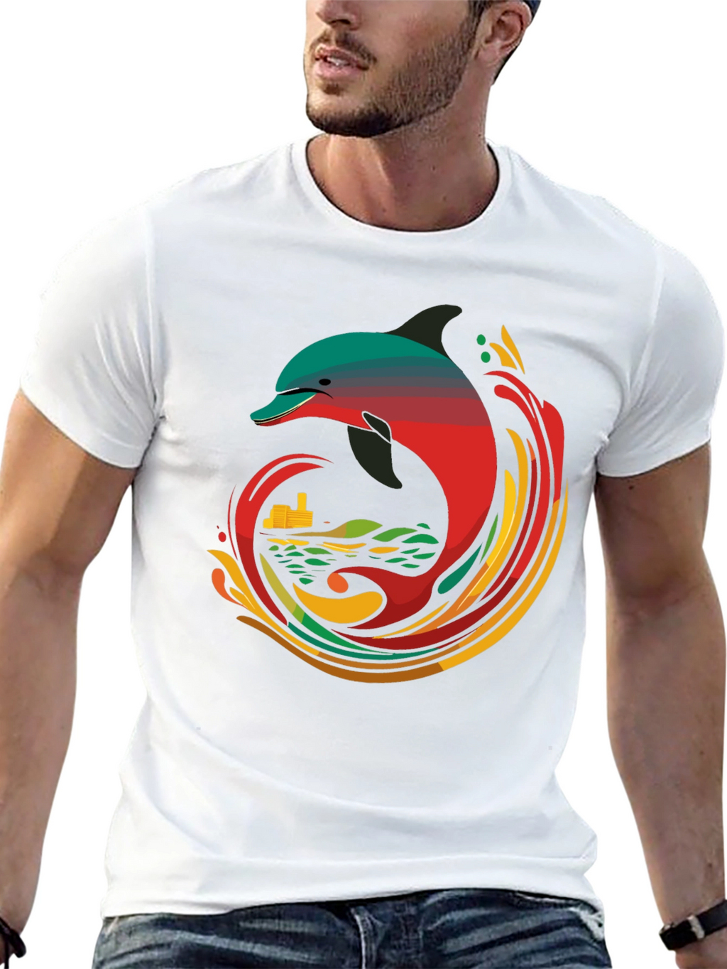 Retro Dolphin Graphic Tee - Cool Black T-Shirt