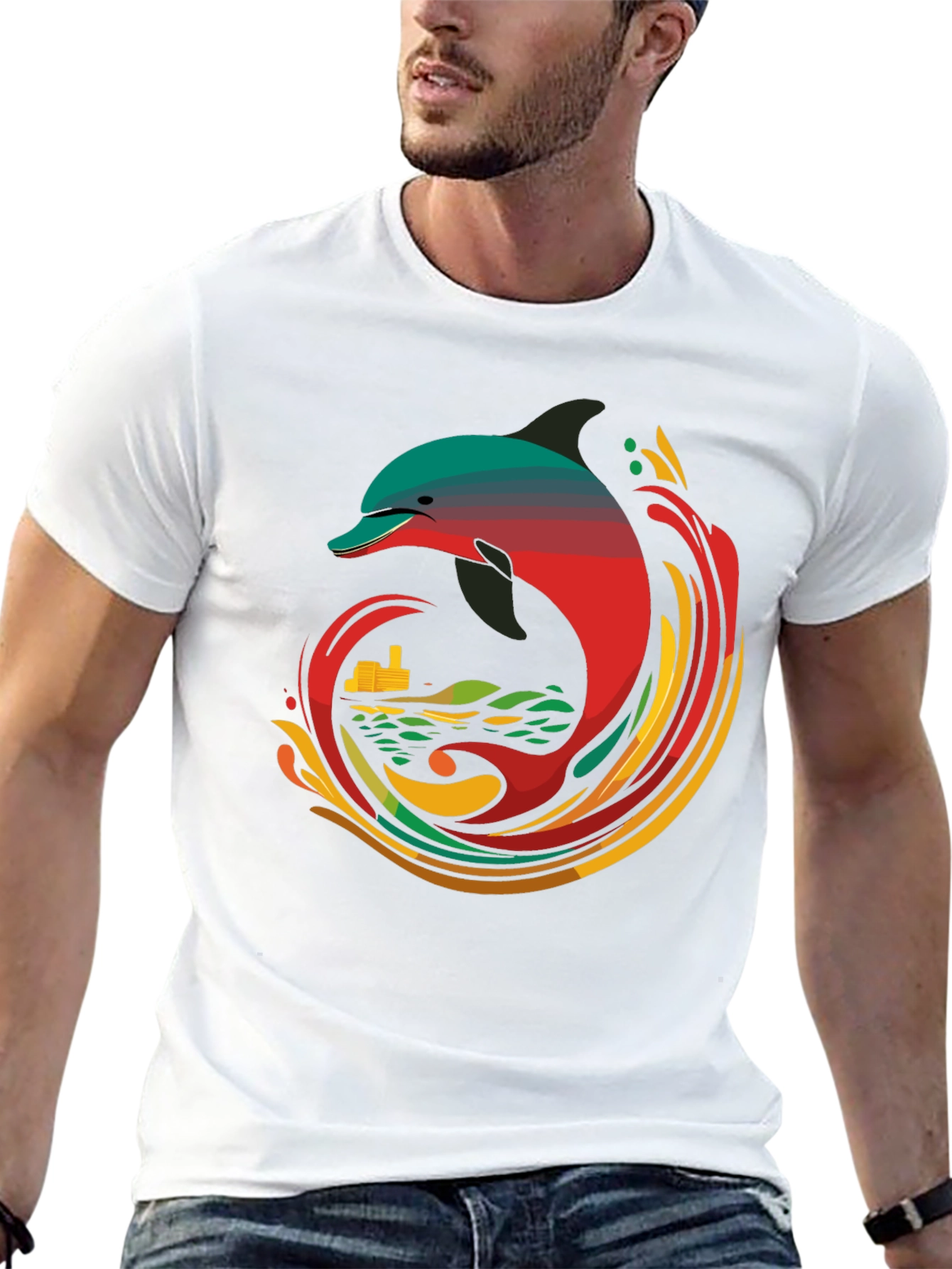Retro Dolphin Graphic Tee - Cool Black T-Shirt