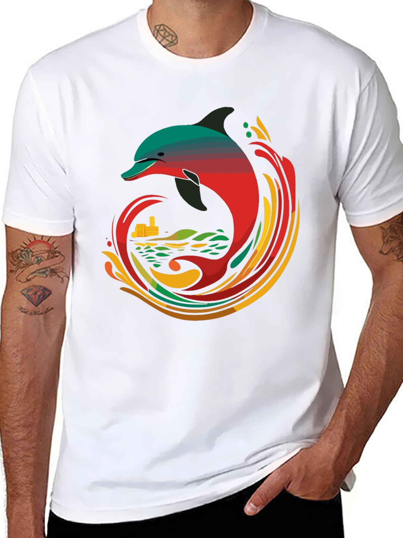 Retro Dolphin Graphic Tee - Cool Black T-Shirt