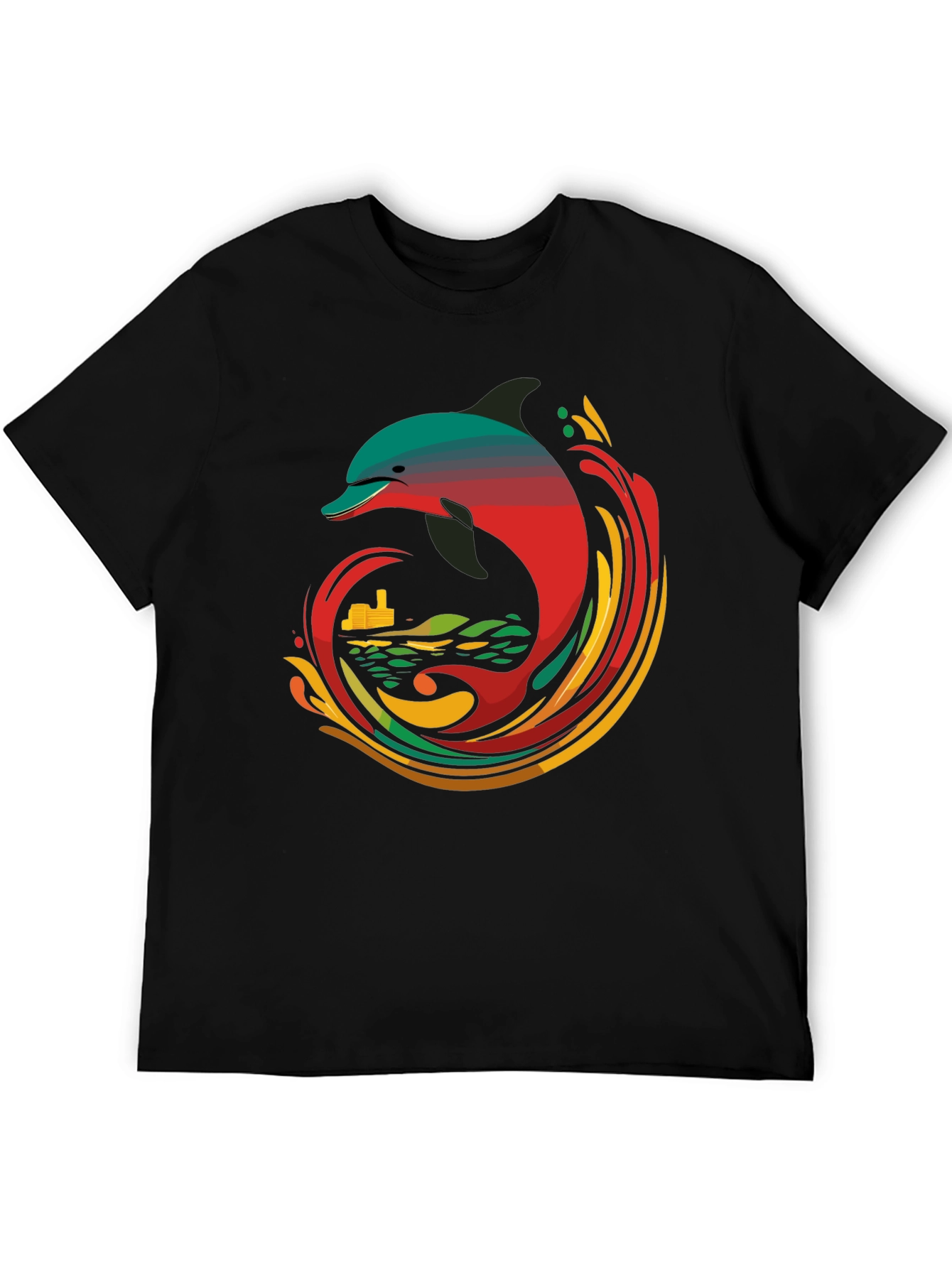 Retro Dolphin Graphic Tee - Cool Black T-Shirt
