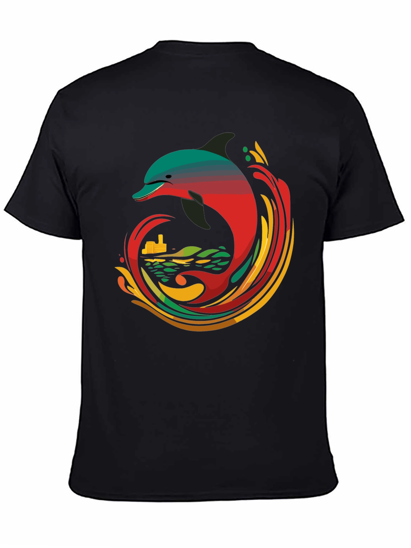 Retro Dolphin Graphic Tee - Cool Black T-Shirt