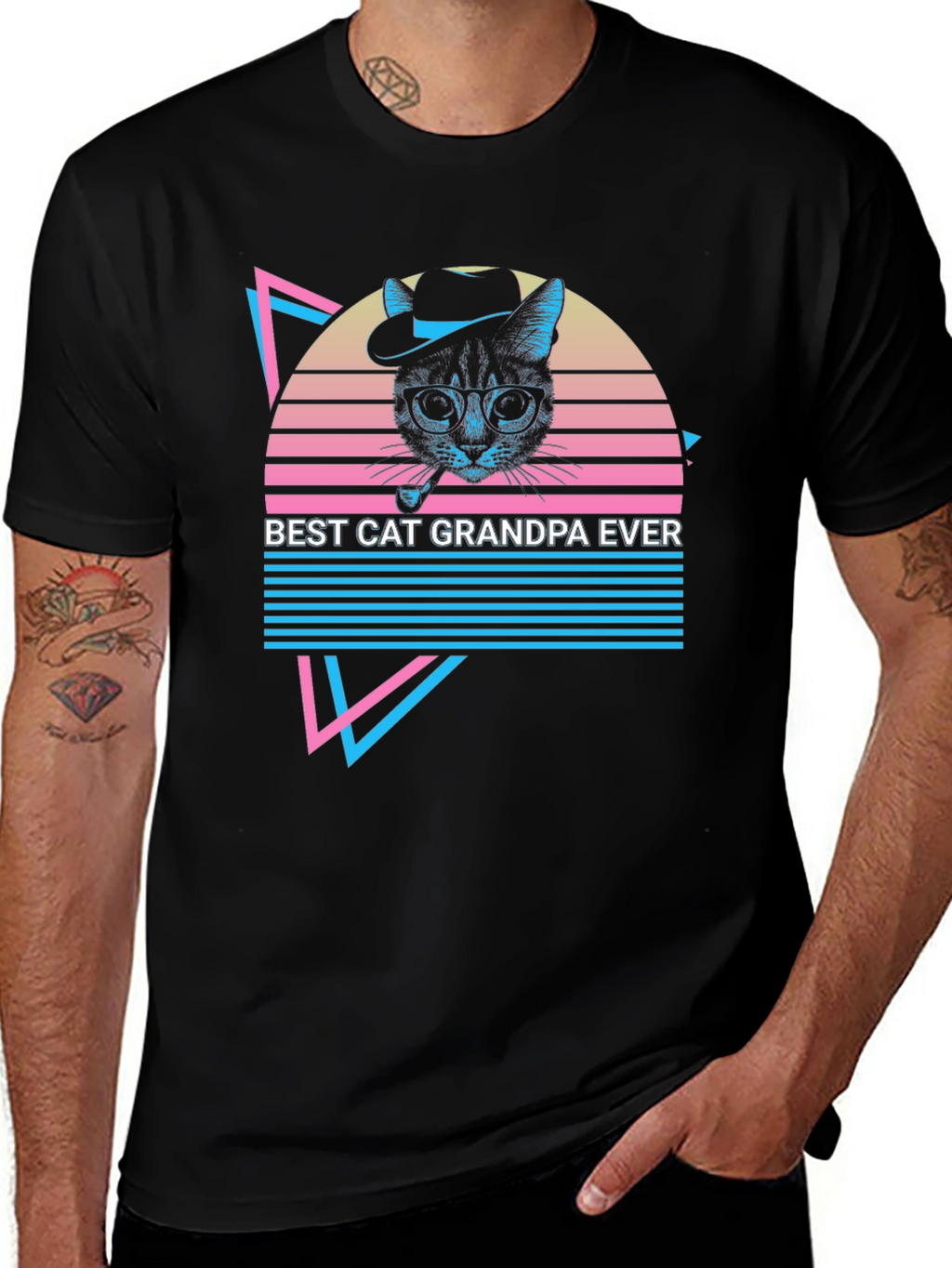 Retro Cat Grandpa Graphic Tee