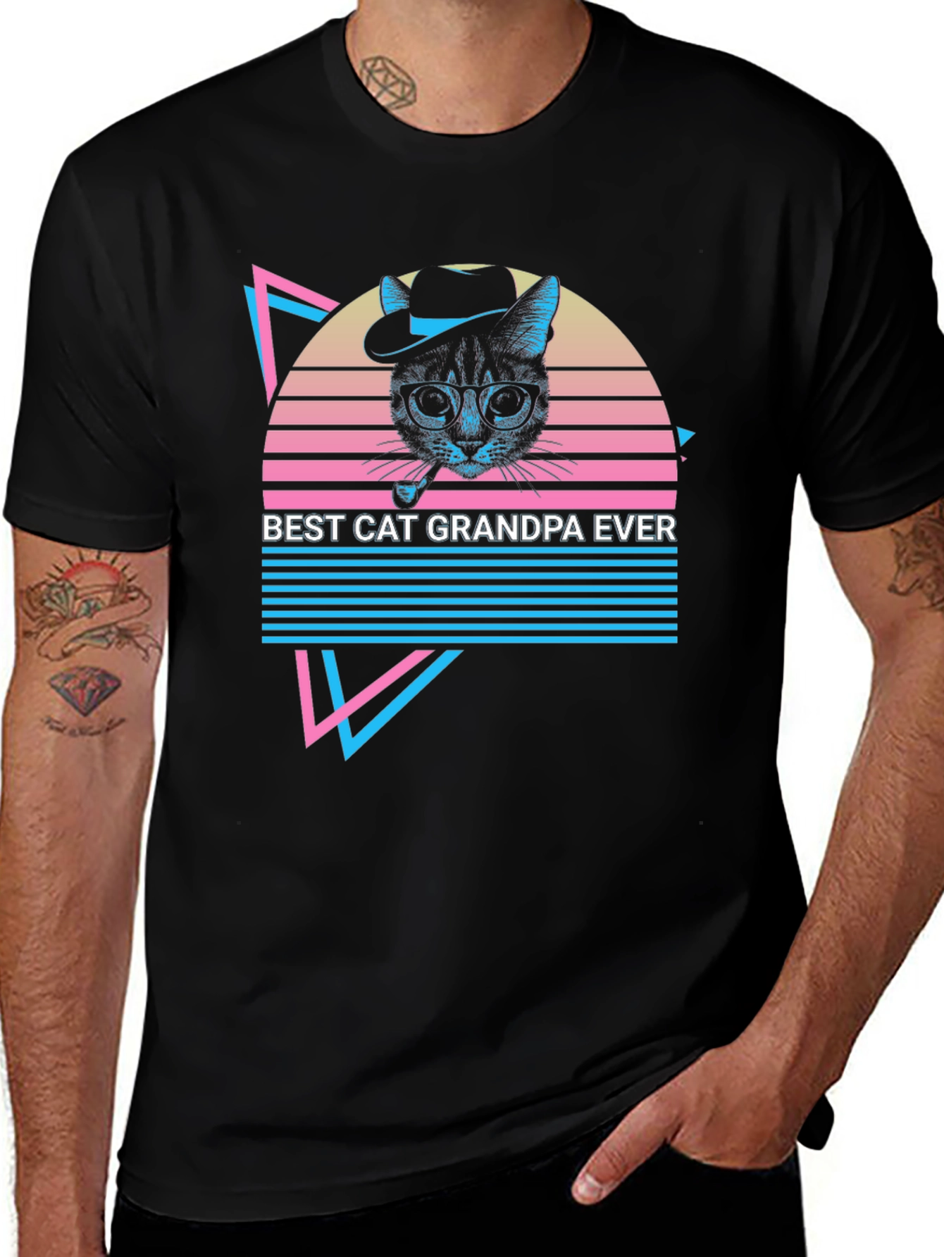 Retro Cat Grandpa Graphic Tee