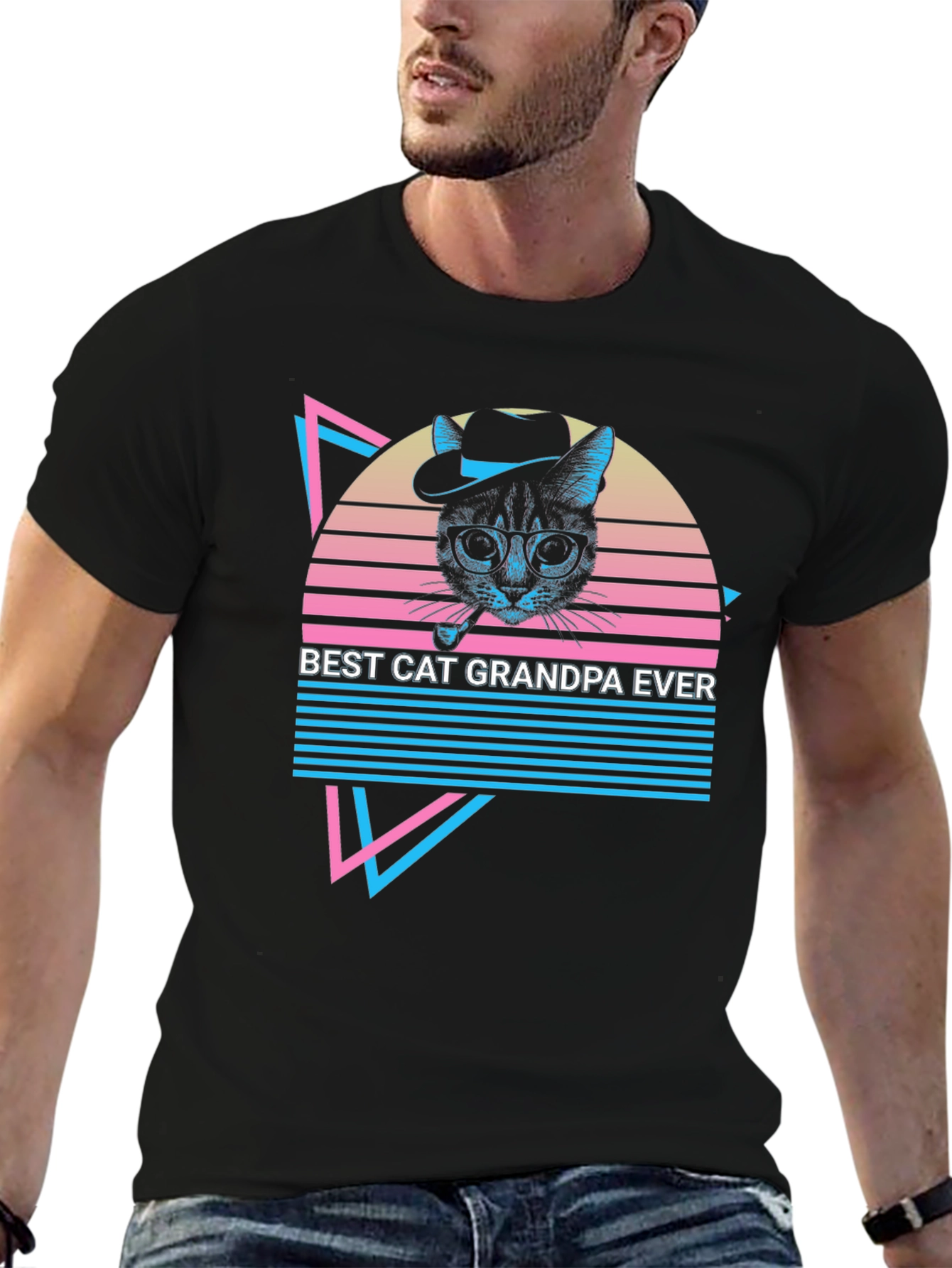Retro Cat Grandpa Graphic Tee