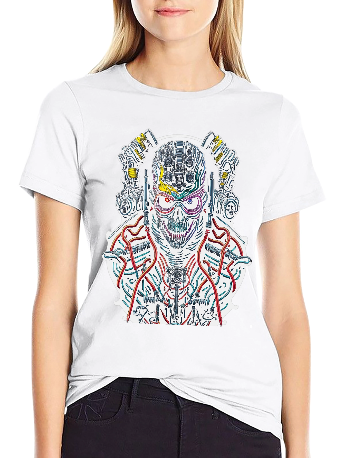 Cyberpunk Skull T-Shirt - Robotic Graphic Tee