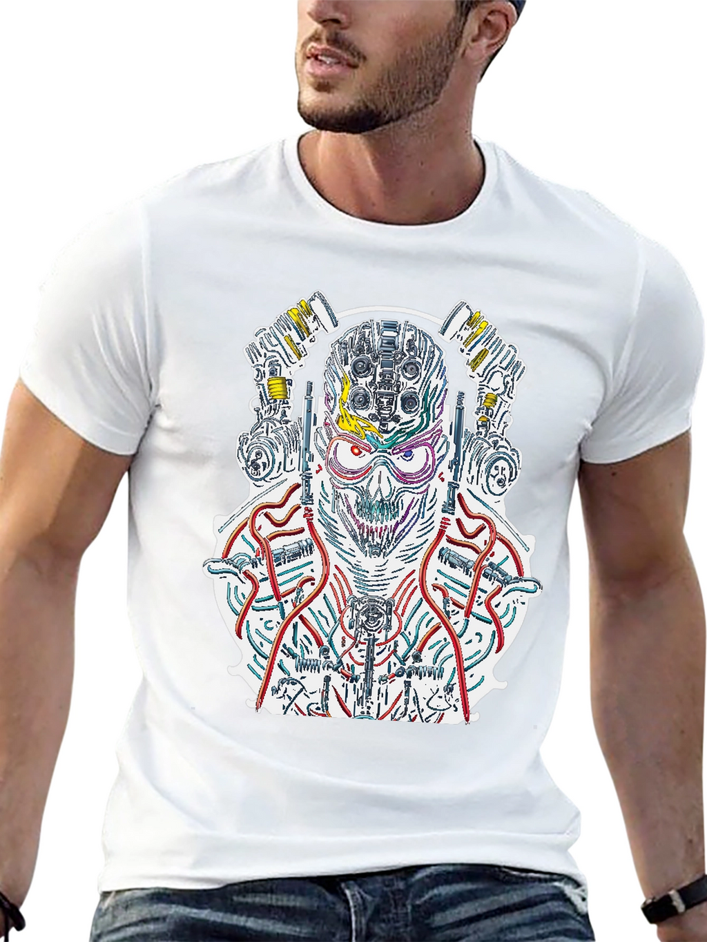 Cyberpunk Skull T-Shirt - Robotic Graphic Tee