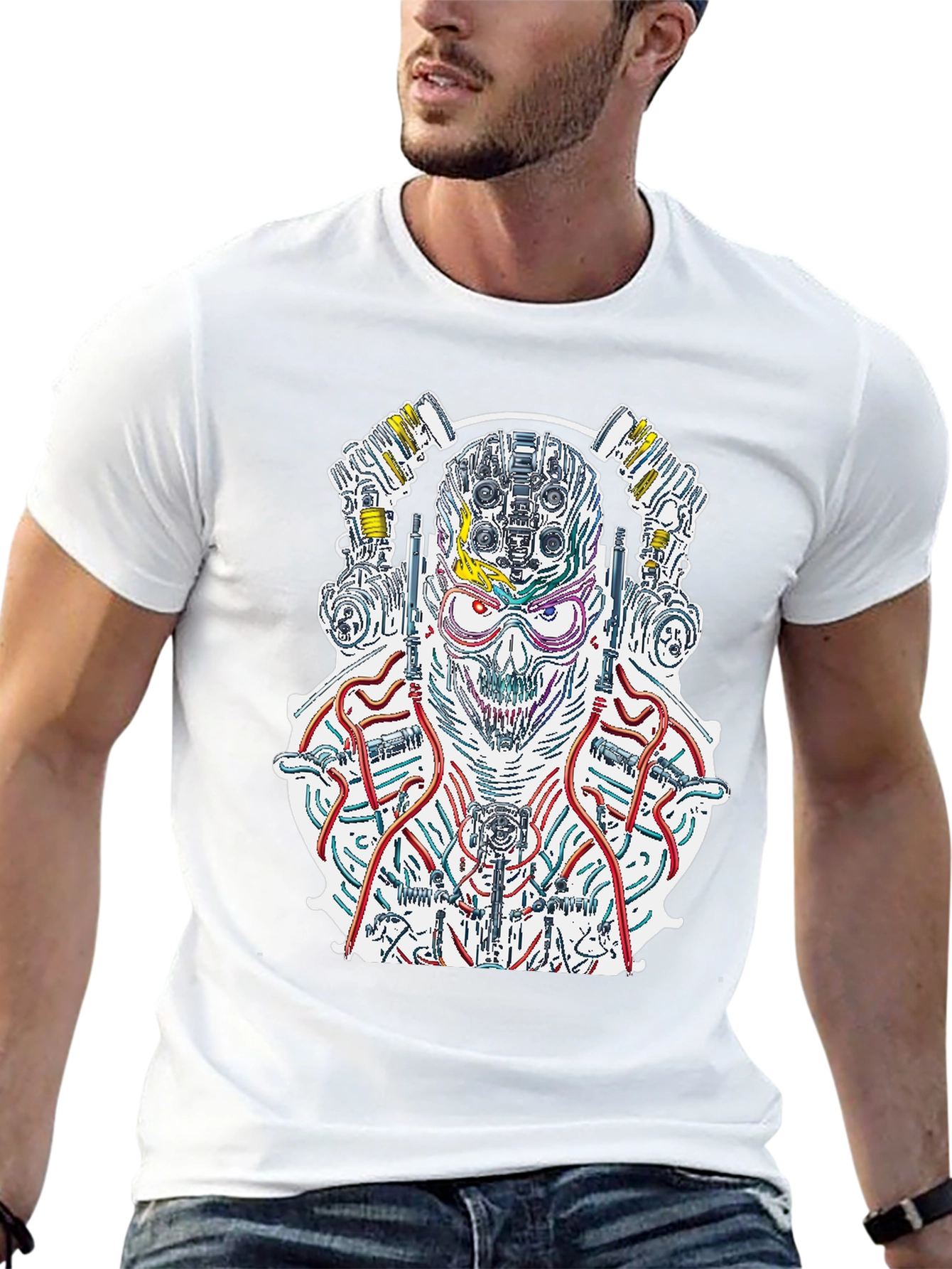Cyberpunk Skull T-Shirt - Robotic Graphic Tee