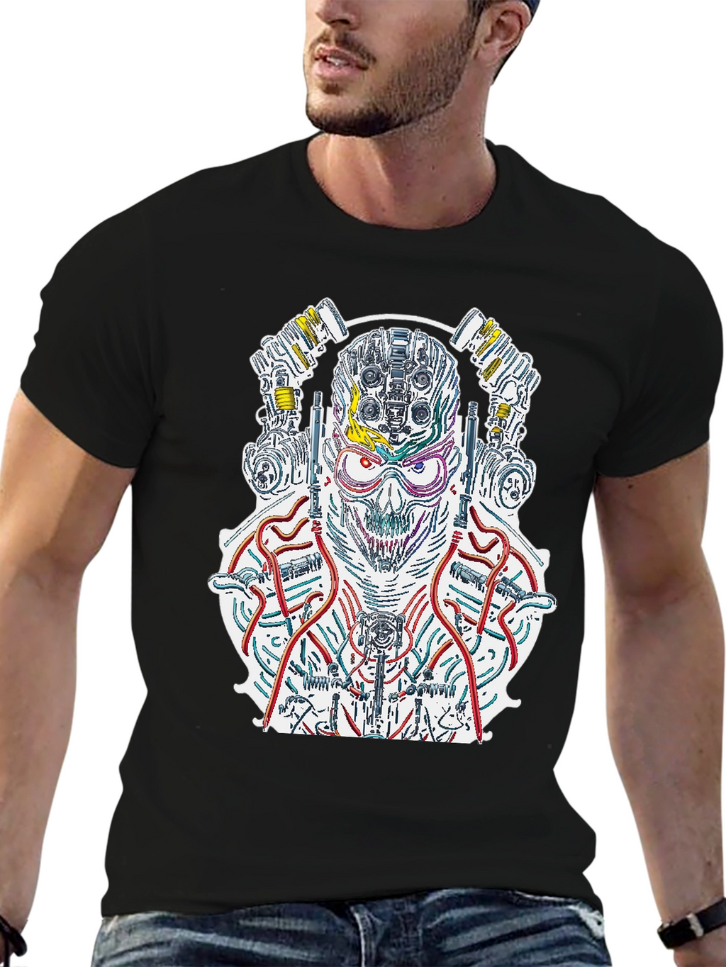 Cyberpunk Skull T-Shirt - Robotic Graphic Tee
