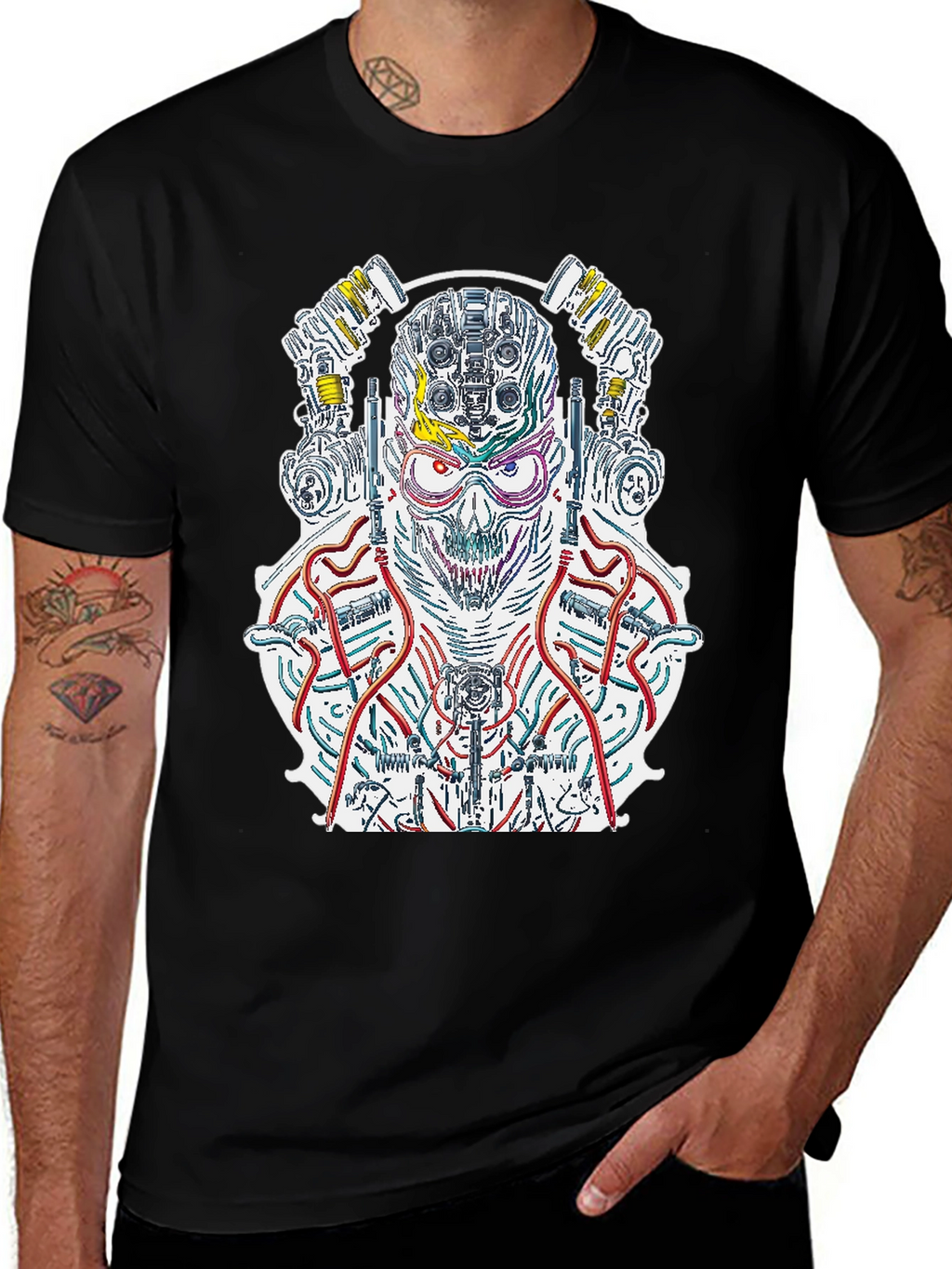 Cyberpunk Skull T-Shirt - Robotic Graphic Tee