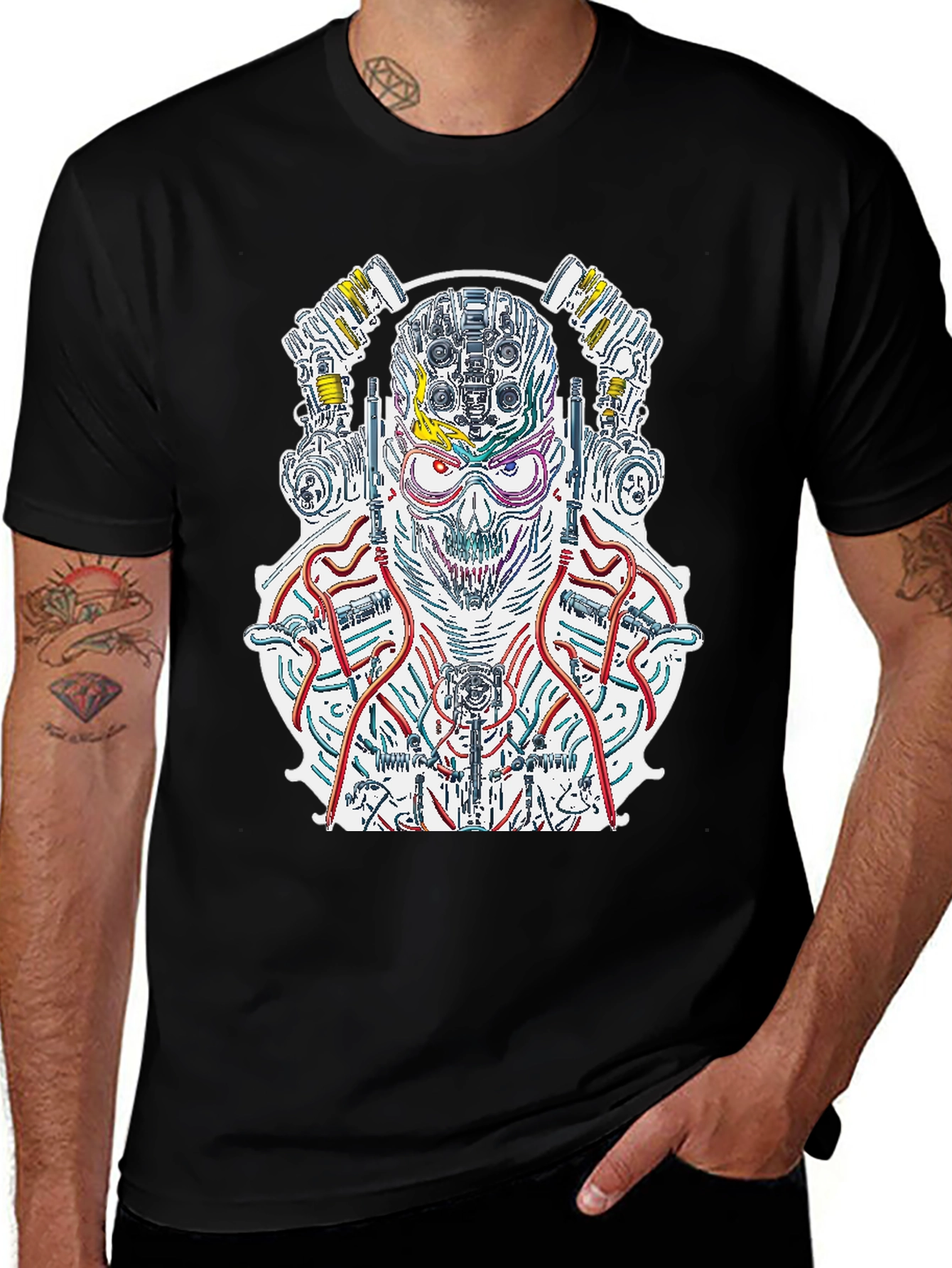 Cyberpunk Skull T-Shirt - Robotic Graphic Tee