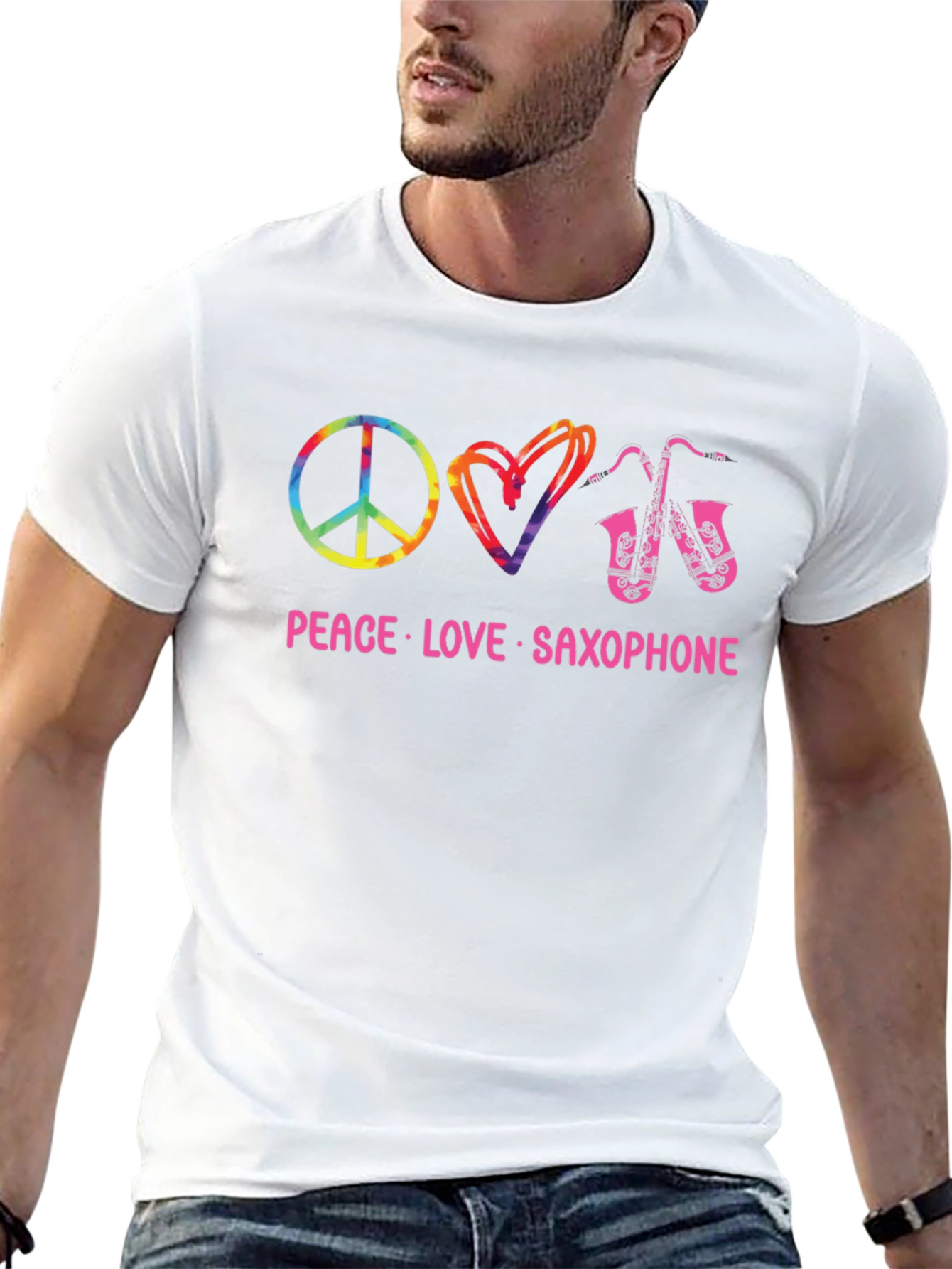 Peace Love Saxophone Black T-Shirt