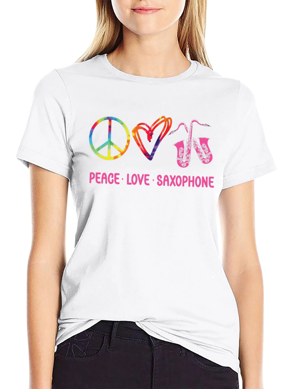 Peace Love Saxophone Black T-Shirt