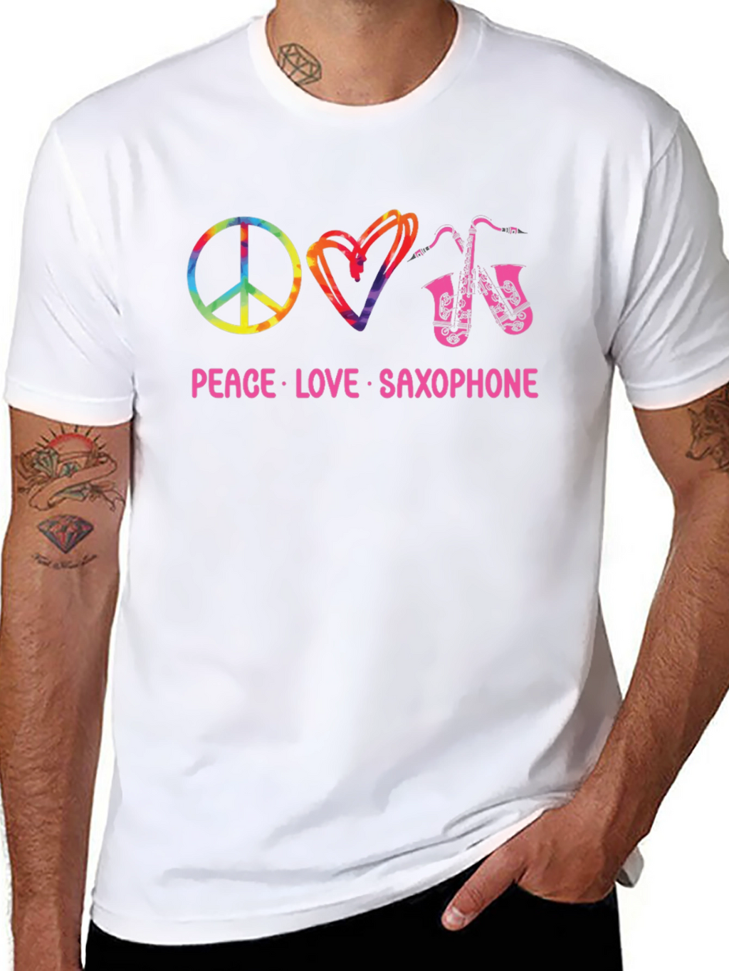 Peace Love Saxophone Black T-Shirt