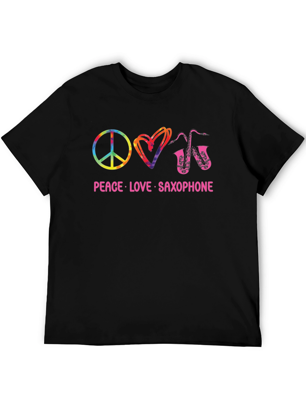 Peace Love Saxophone Black T-Shirt
