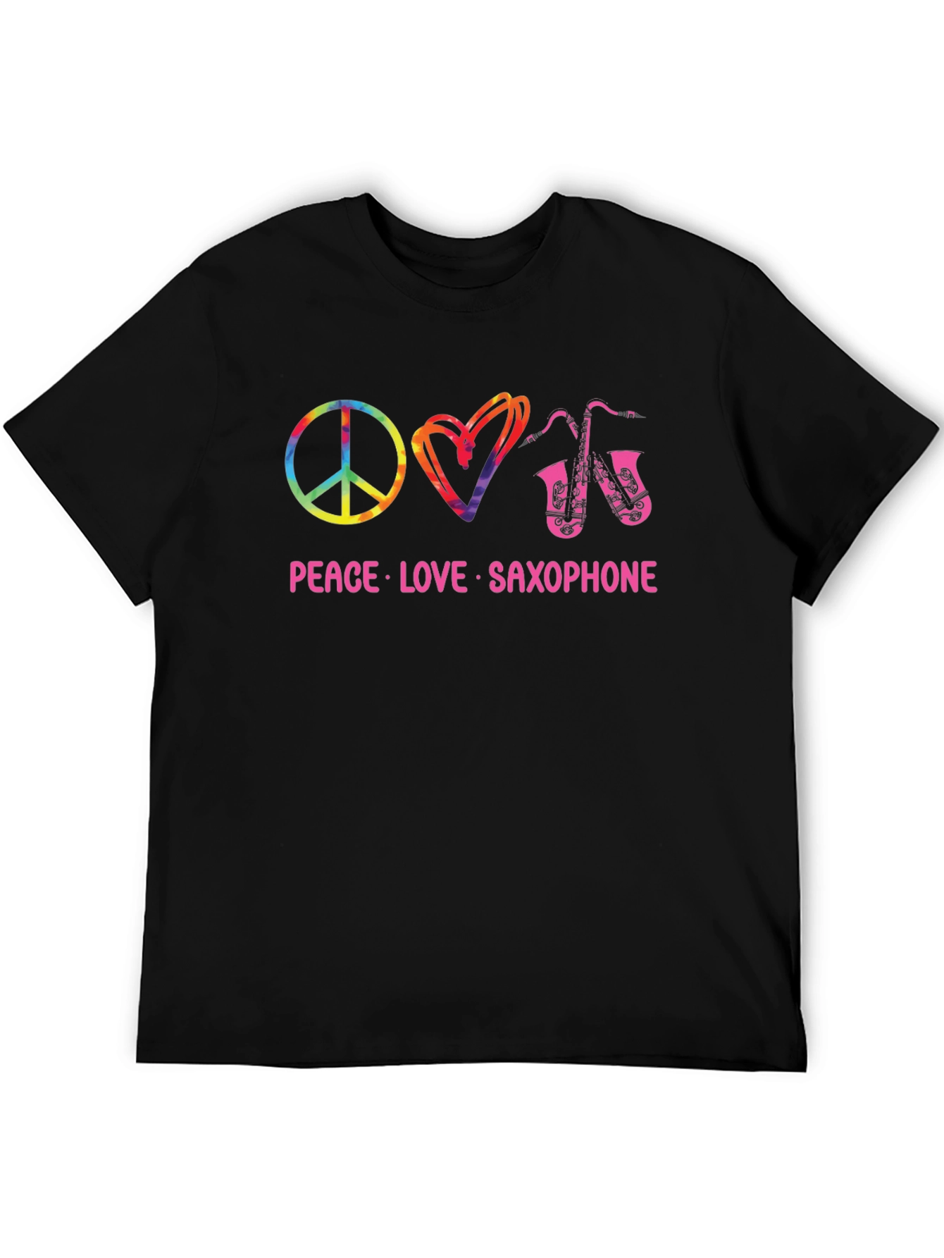 Peace Love Saxophone Black T-Shirt