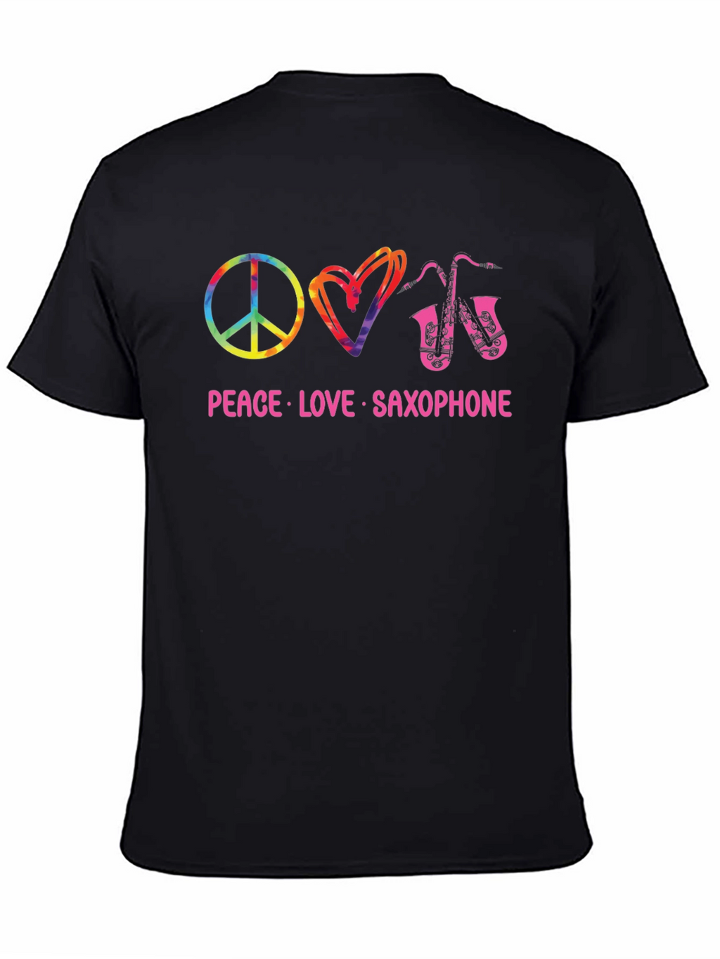 Peace Love Saxophone Black T-Shirt