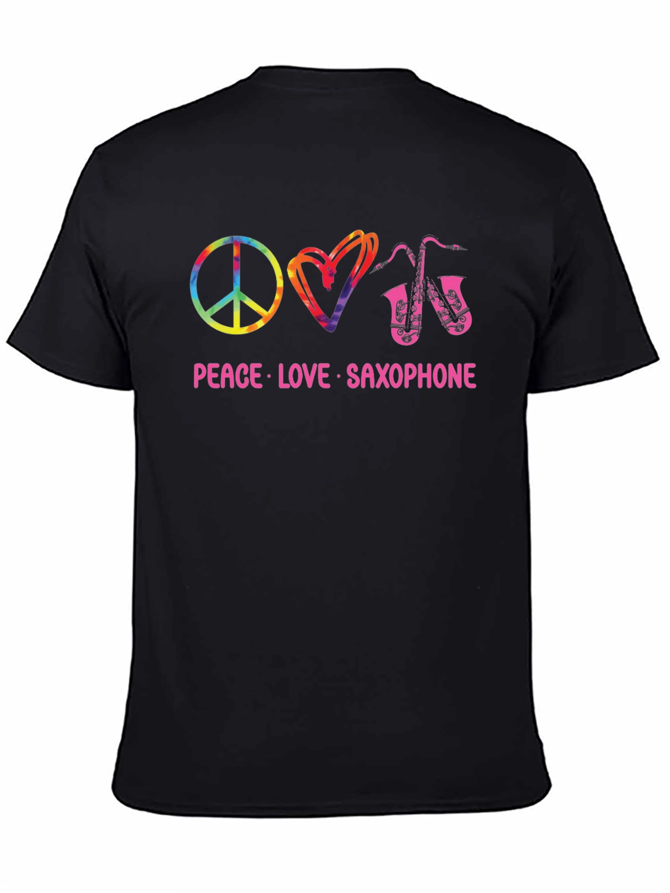 Peace Love Saxophone Black T-Shirt