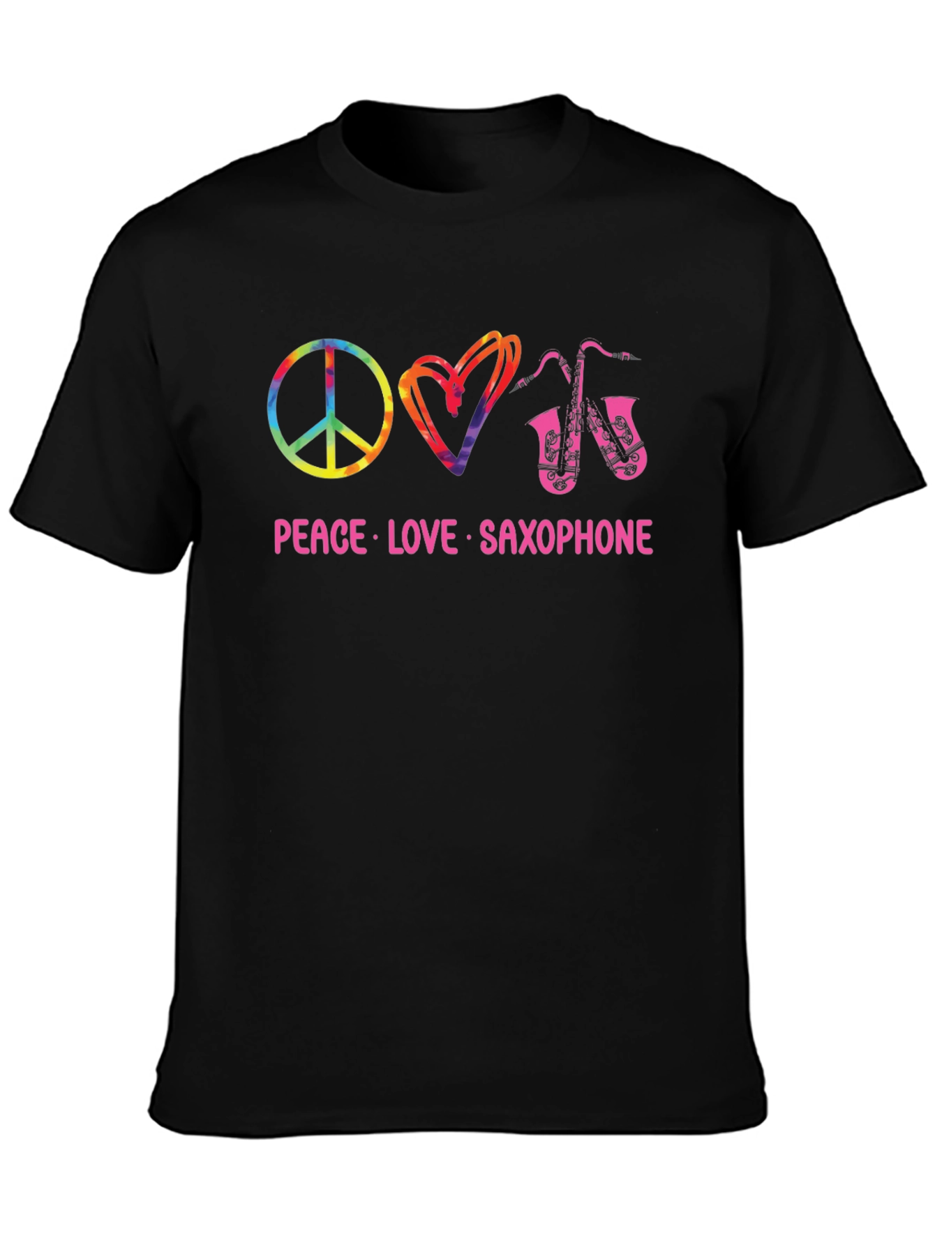 Peace Love Saxophone Black T-Shirt