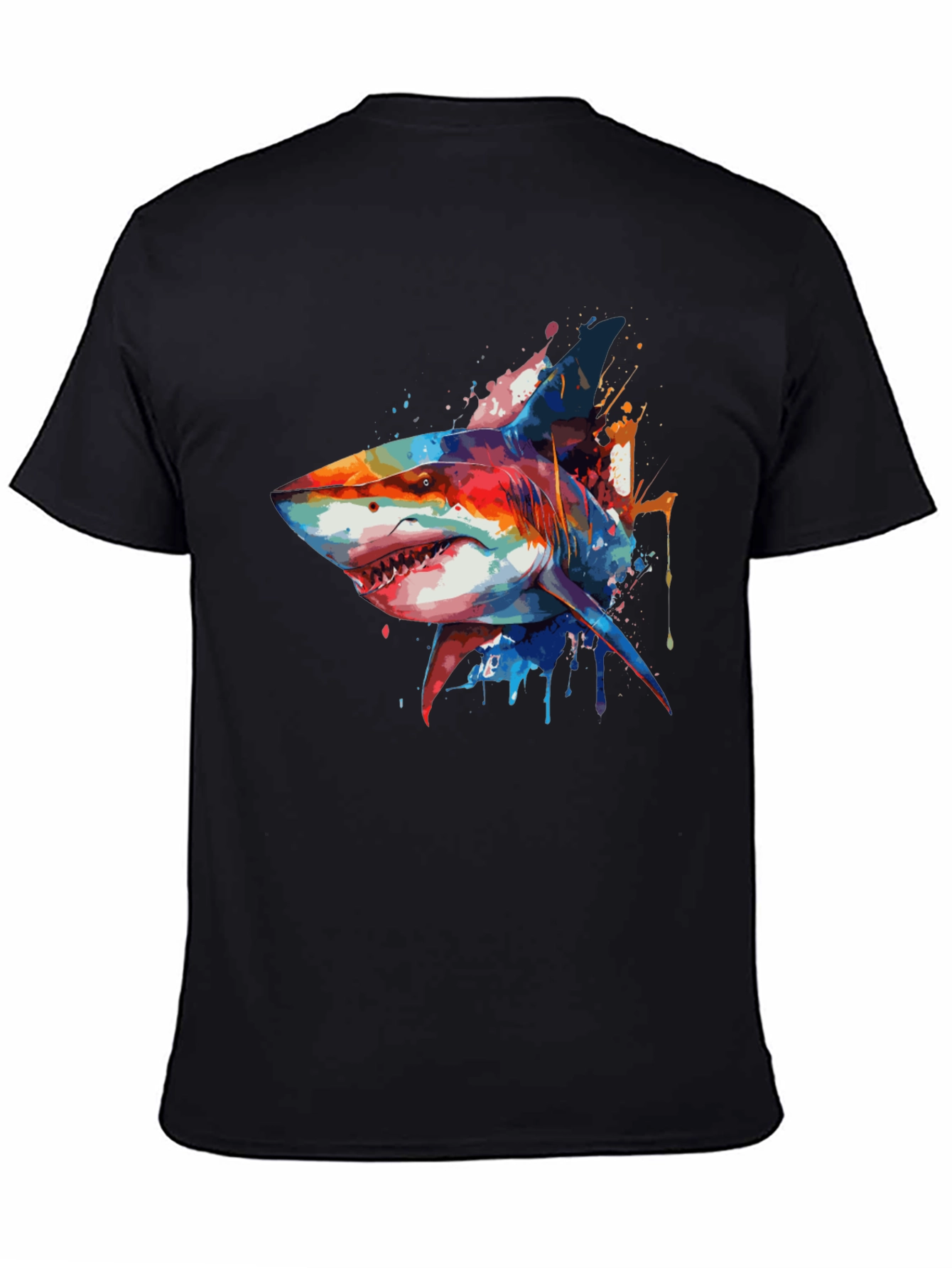 Colorful Shark Graphic T-Shirt - Mens Black Tee
