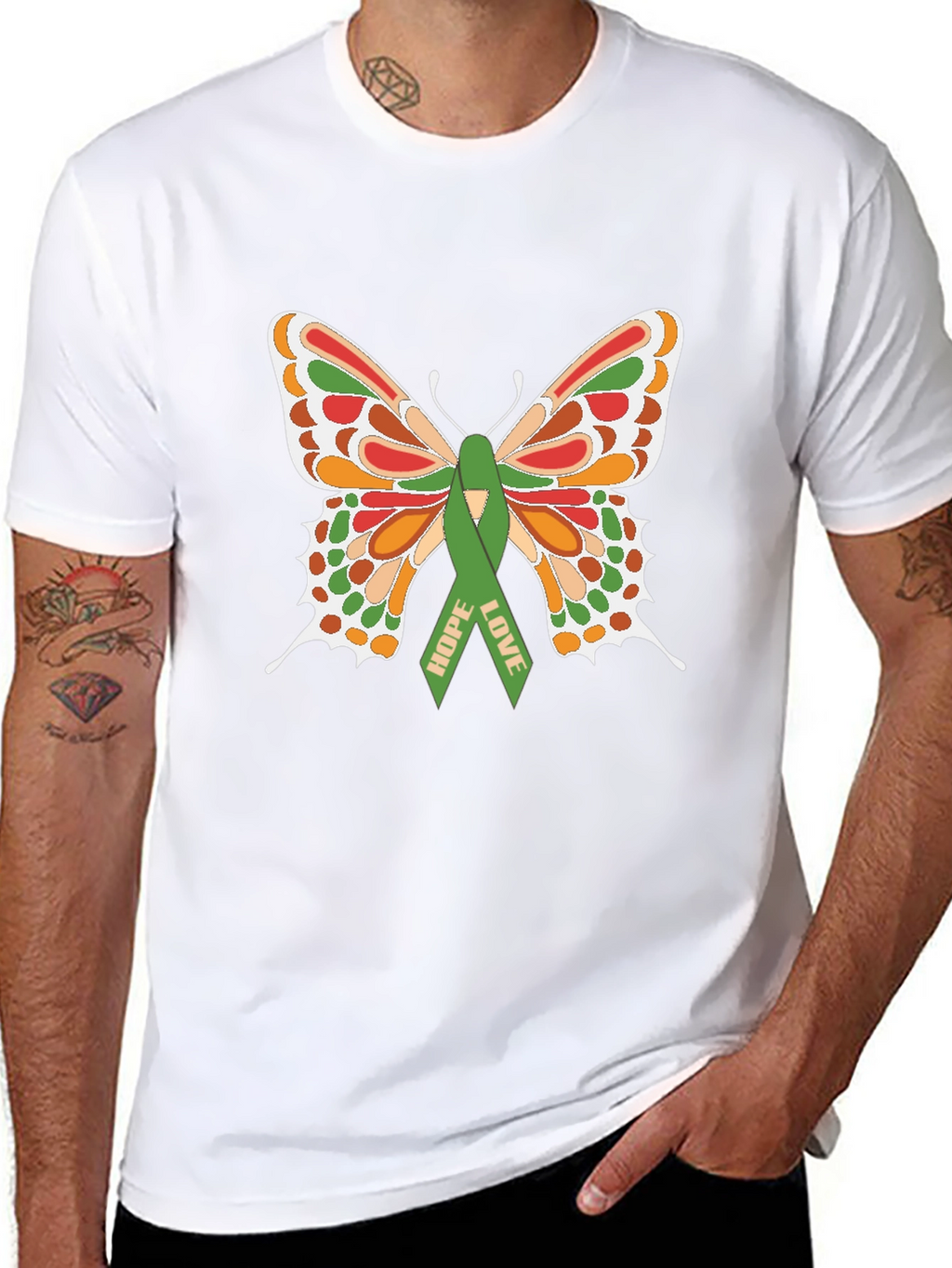 Butterfly Hope Love Ribbon Graphic T-Shirt