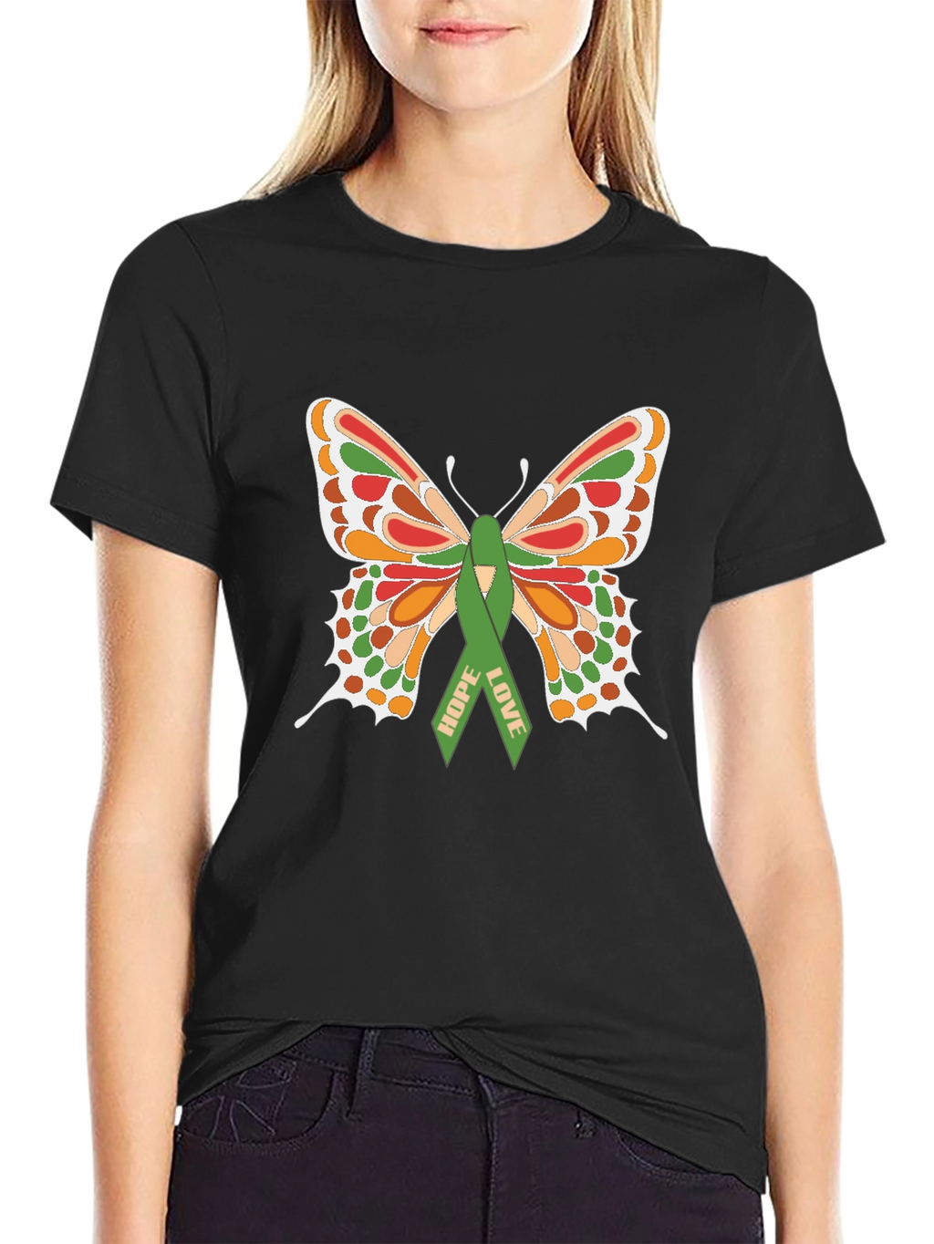 Butterfly Hope Love Ribbon Graphic T-Shirt
