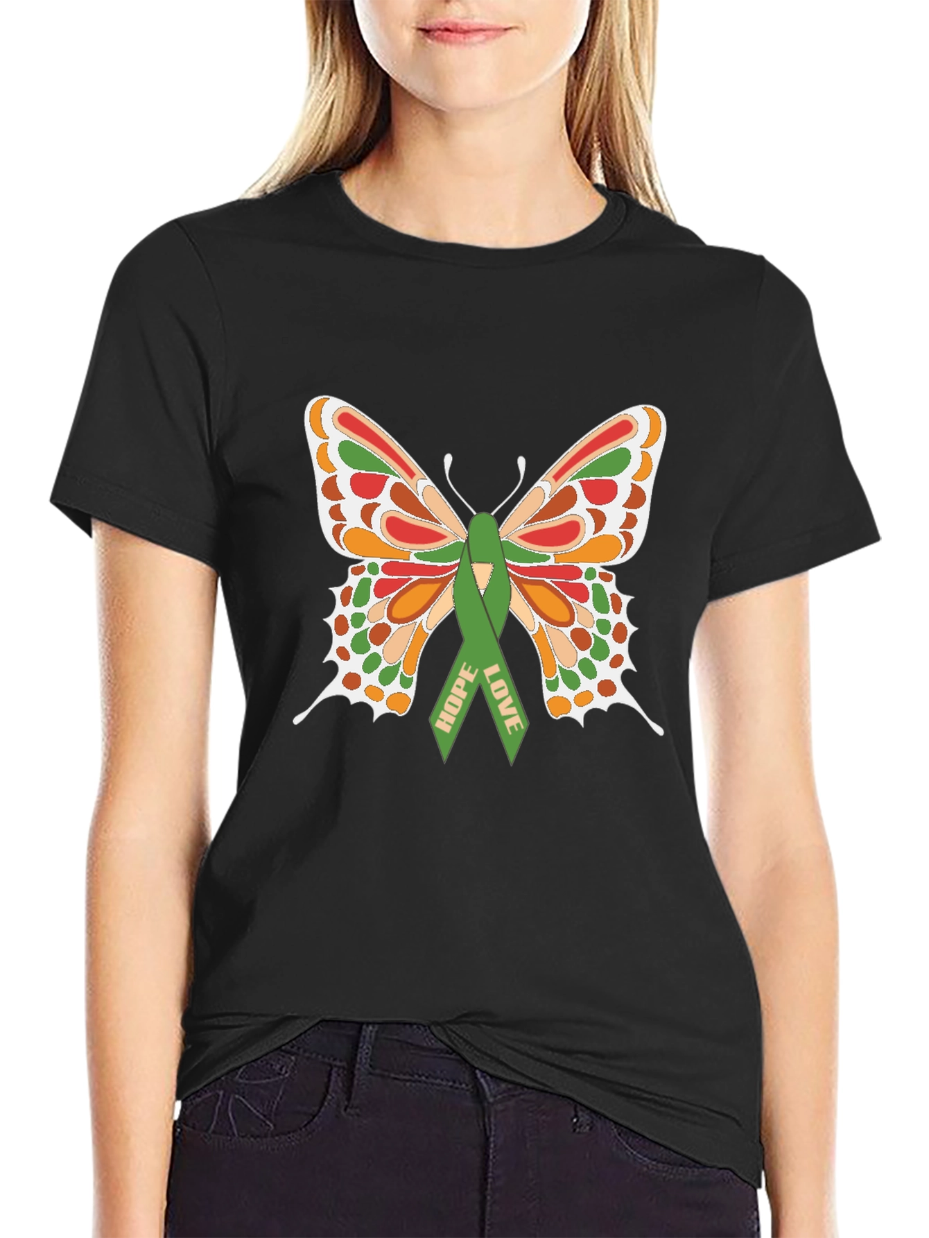 Butterfly Hope Love Ribbon Graphic T-Shirt