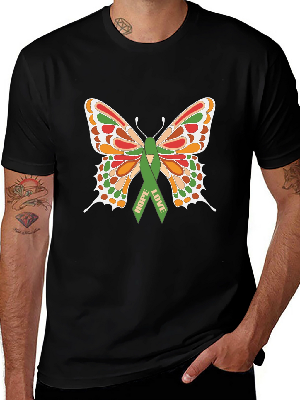 Butterfly Hope Love Ribbon Graphic T-Shirt