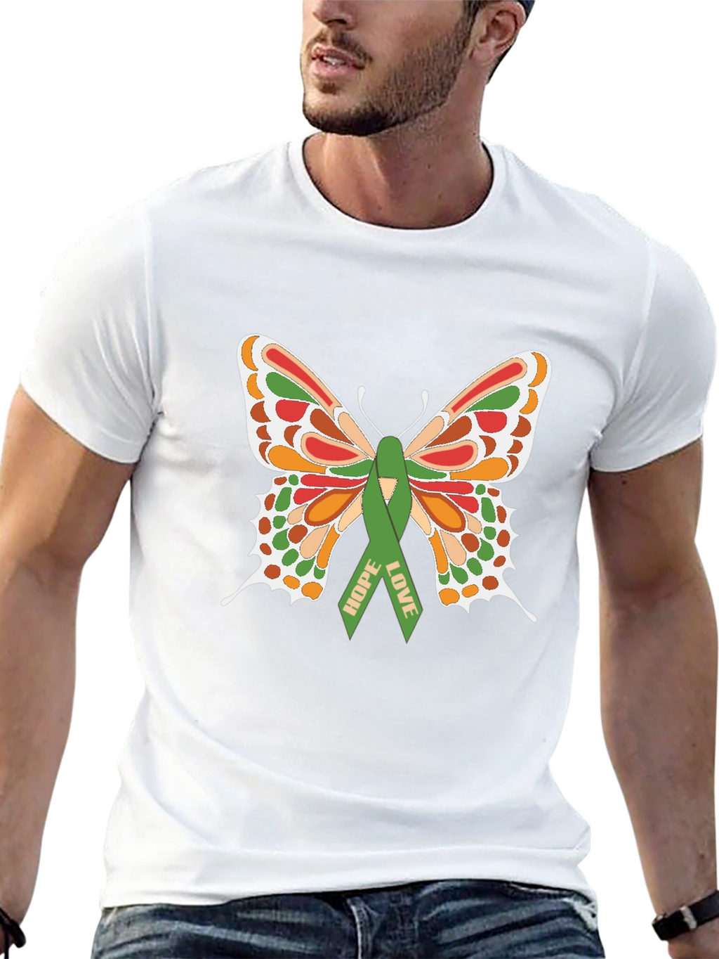 Butterfly Hope Love Ribbon Graphic T-Shirt