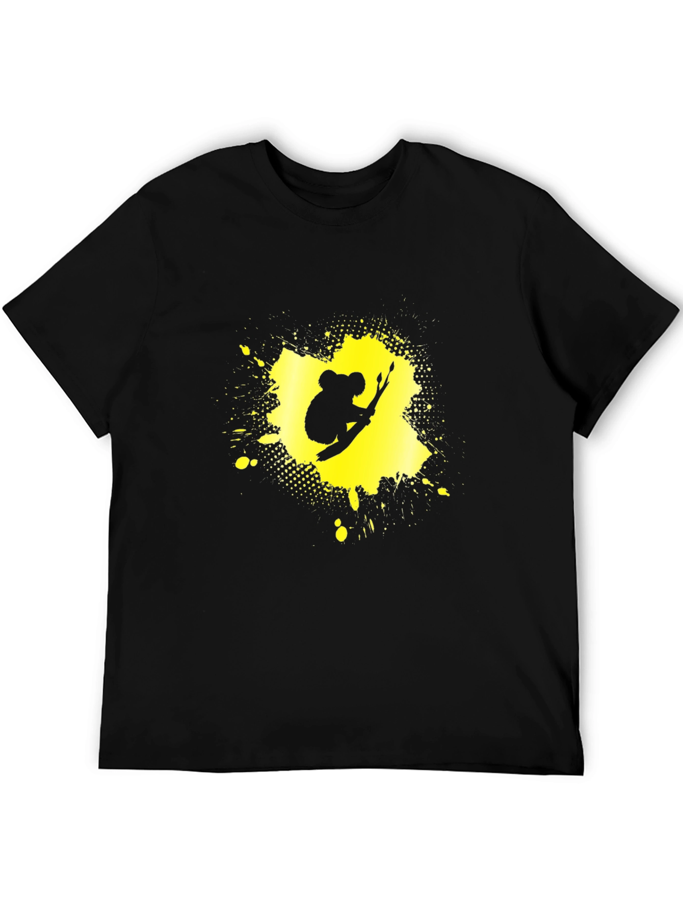 Koala Splatter Graphic Tee - Black Cotton Blend Shirt