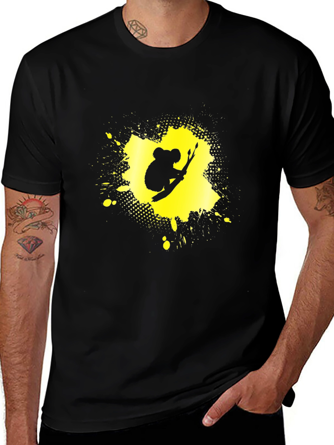 Koala Splatter Graphic Tee - Black Cotton Blend Shirt